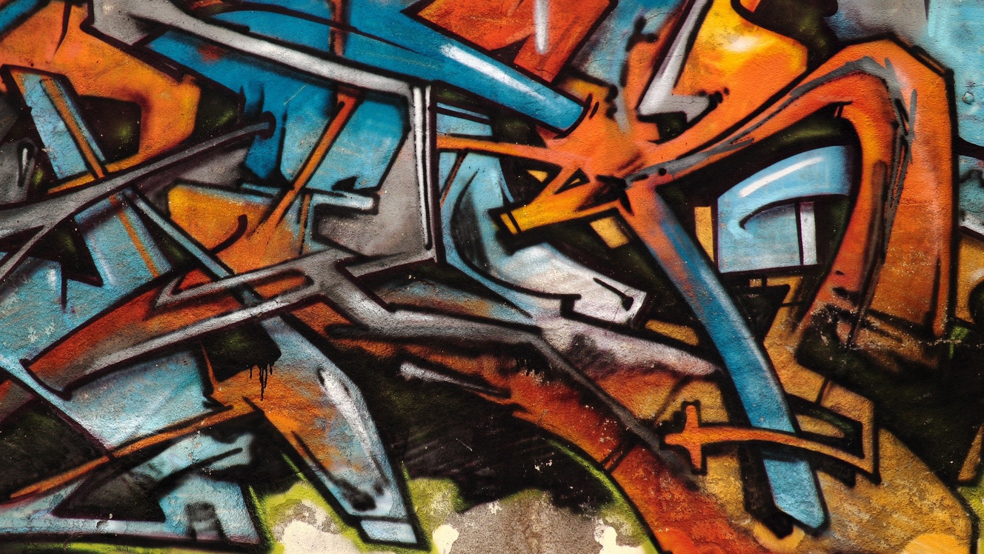 Graffiti, Wildstyle, Arancione, Azzurro, 16:9 Full HD, sfondo widescreen