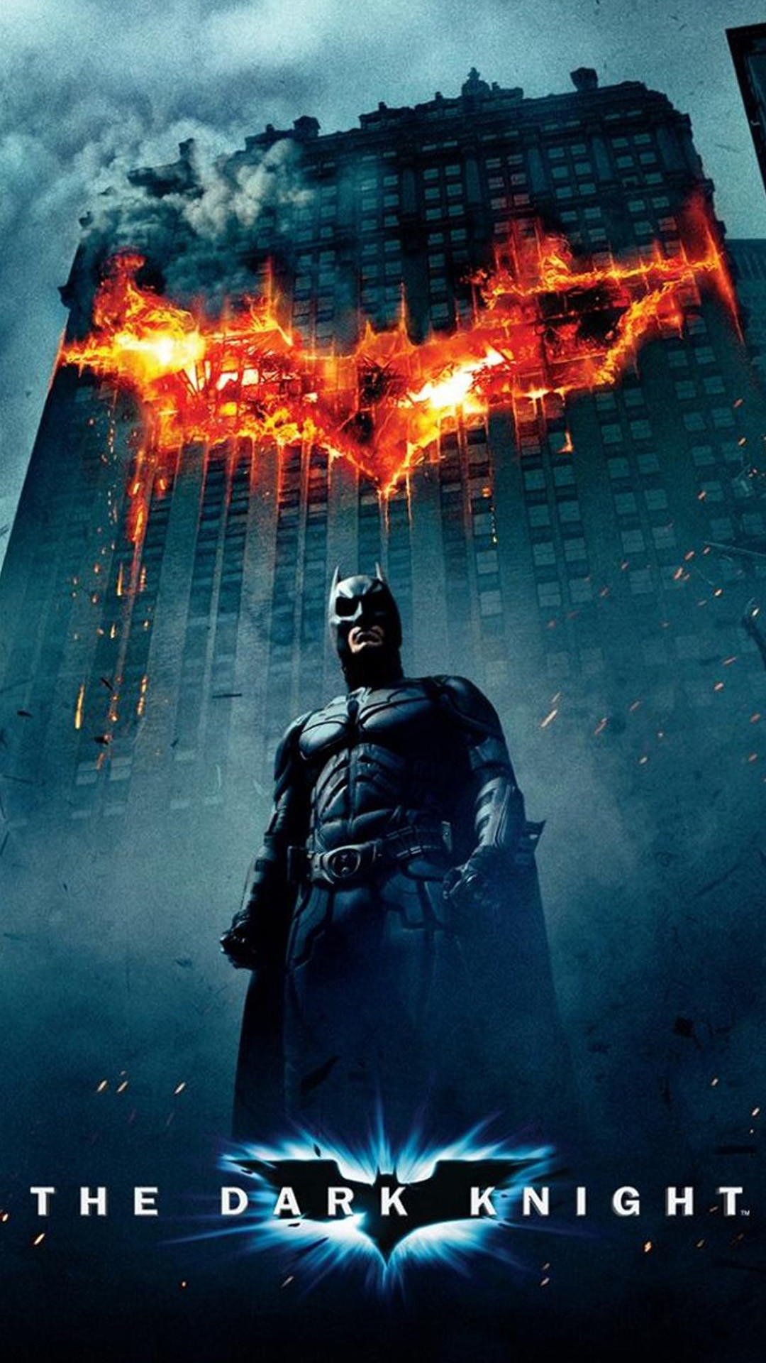 Batman, Il cavaliere oscuro, Christian Bale, DC Comics, Logo di Batman, Fuoco, Grattacielo, sfondo Samsung S5