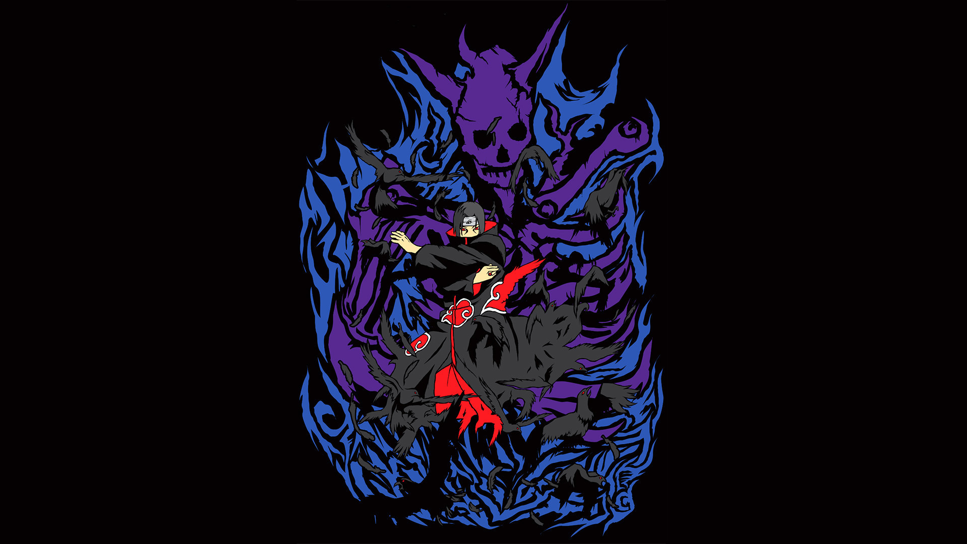 Itachi Uchiha, Susanoo, Naruto, Sfondo nero, 16:9 Full HD, wallpaper widescreen