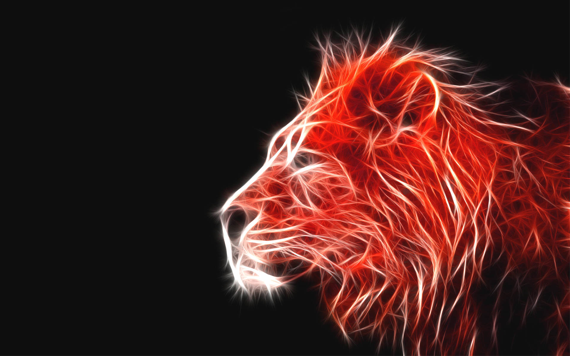 Leone, Arte frattale, Rosso, Sfondo nero, Full HD, wallpaper per PC