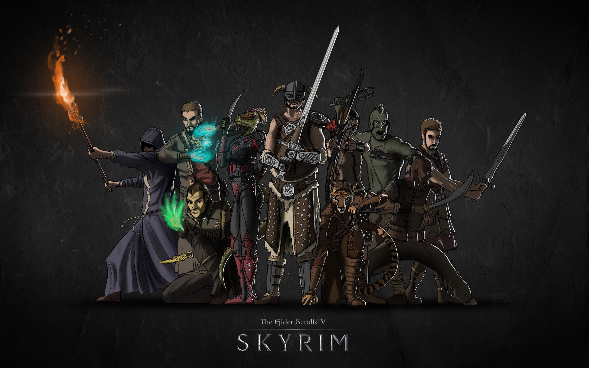 The Elder Scrolls V: Skyrim, Personaggi, Fan art, Logo, 1920x1200, immagine di sfondo