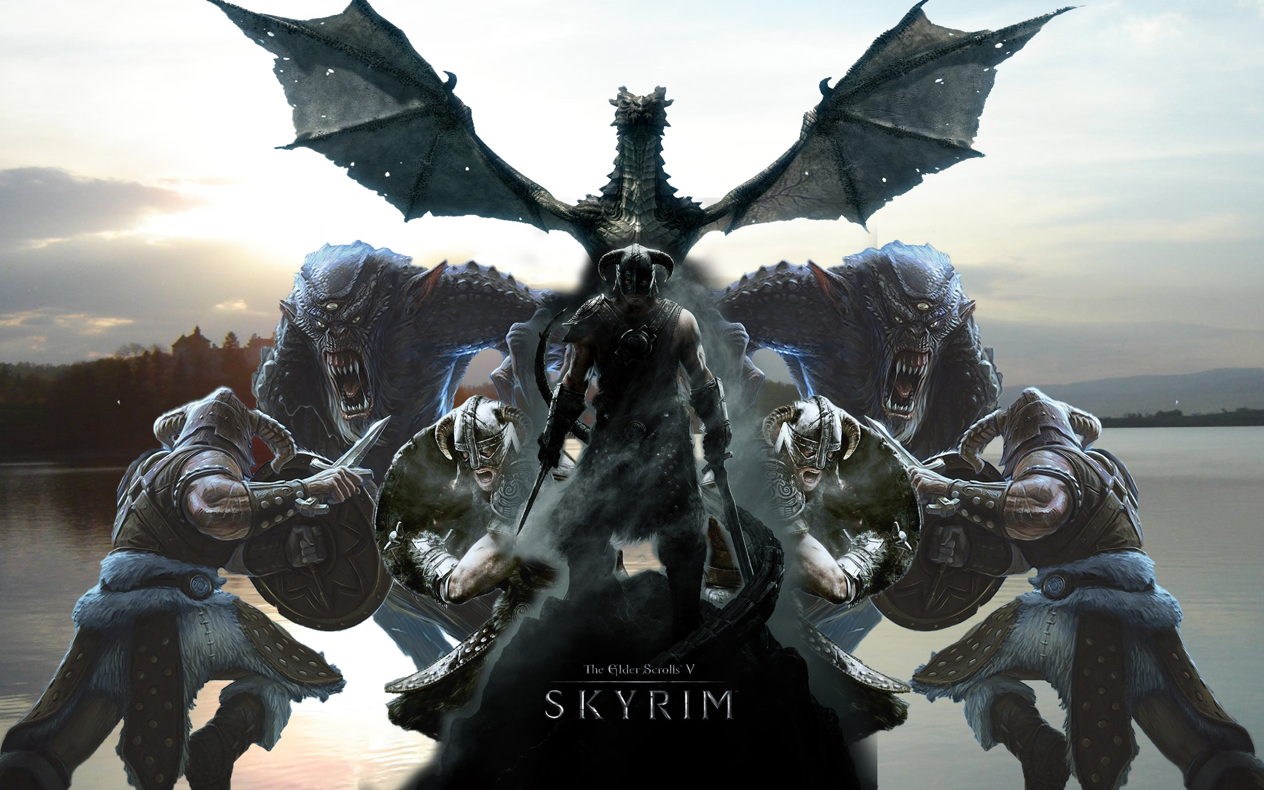 The Elder Scrolls V: Skyrim, Drago, Troll, Logo, 2K, sfondo Windows 11