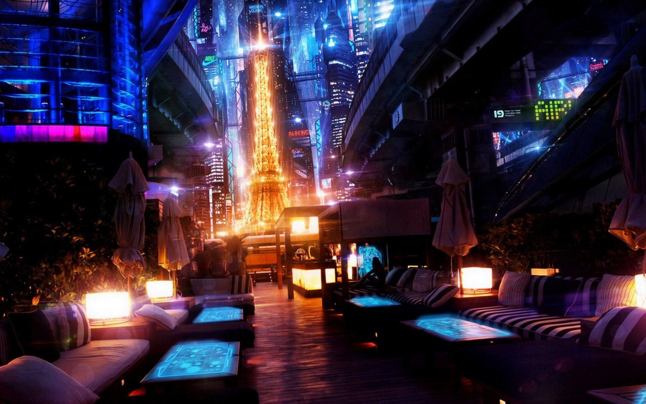 Torre Eiffel, Parigi futuristica, Neon, Notte, 2K, sfondo per PC