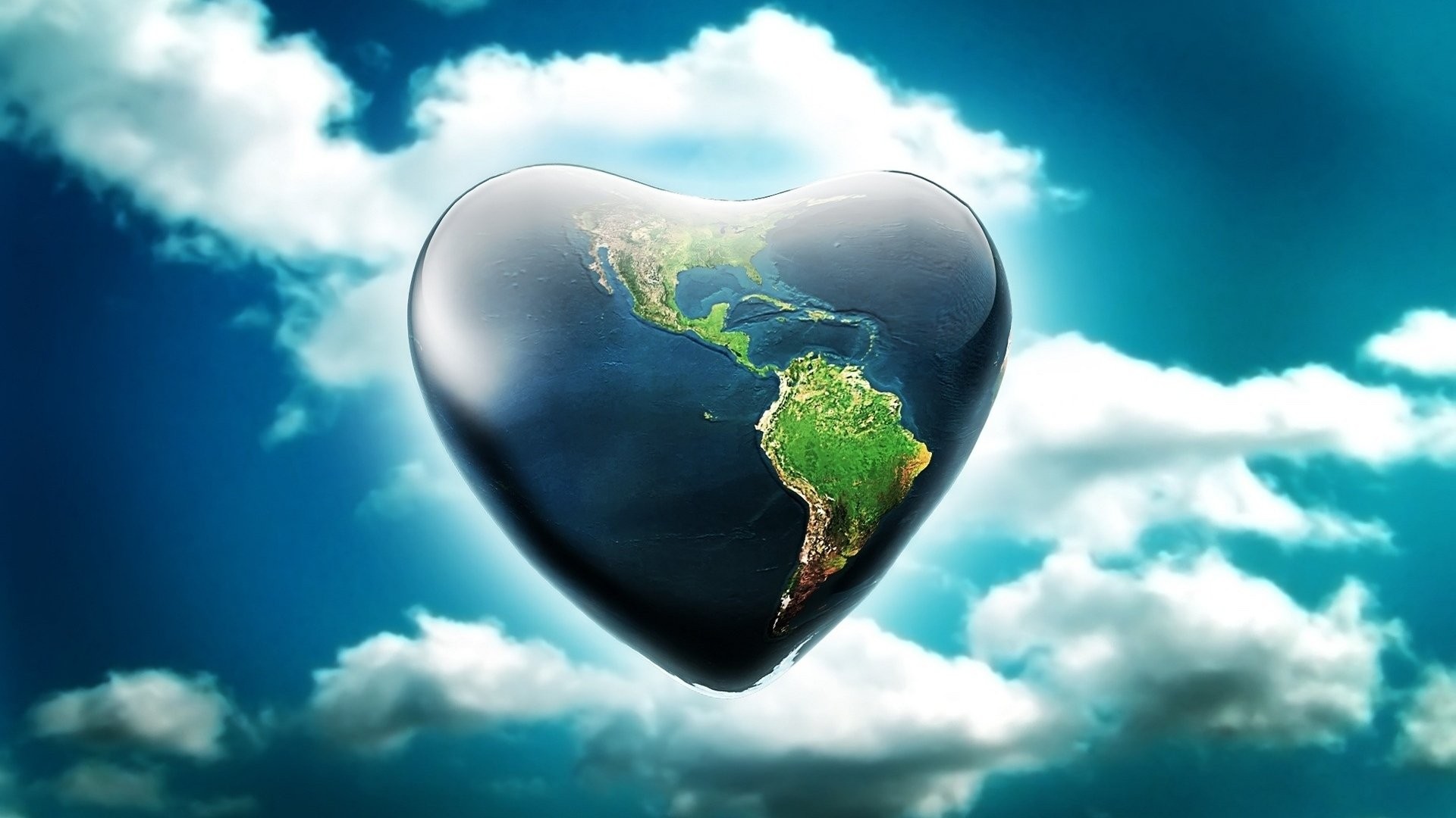 Terra a forma di cuore, Pianeta, Nuvole, Arte digitale, Full HD, sfondo Windows 11