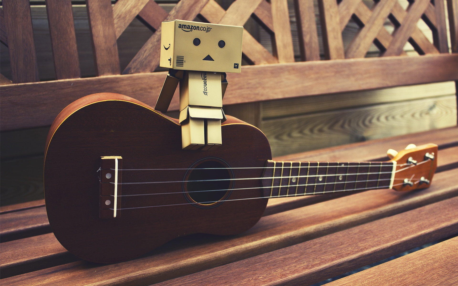 Ukulele, Danbo, Panchina, Vintage, Full HD, sfondo Windows 11