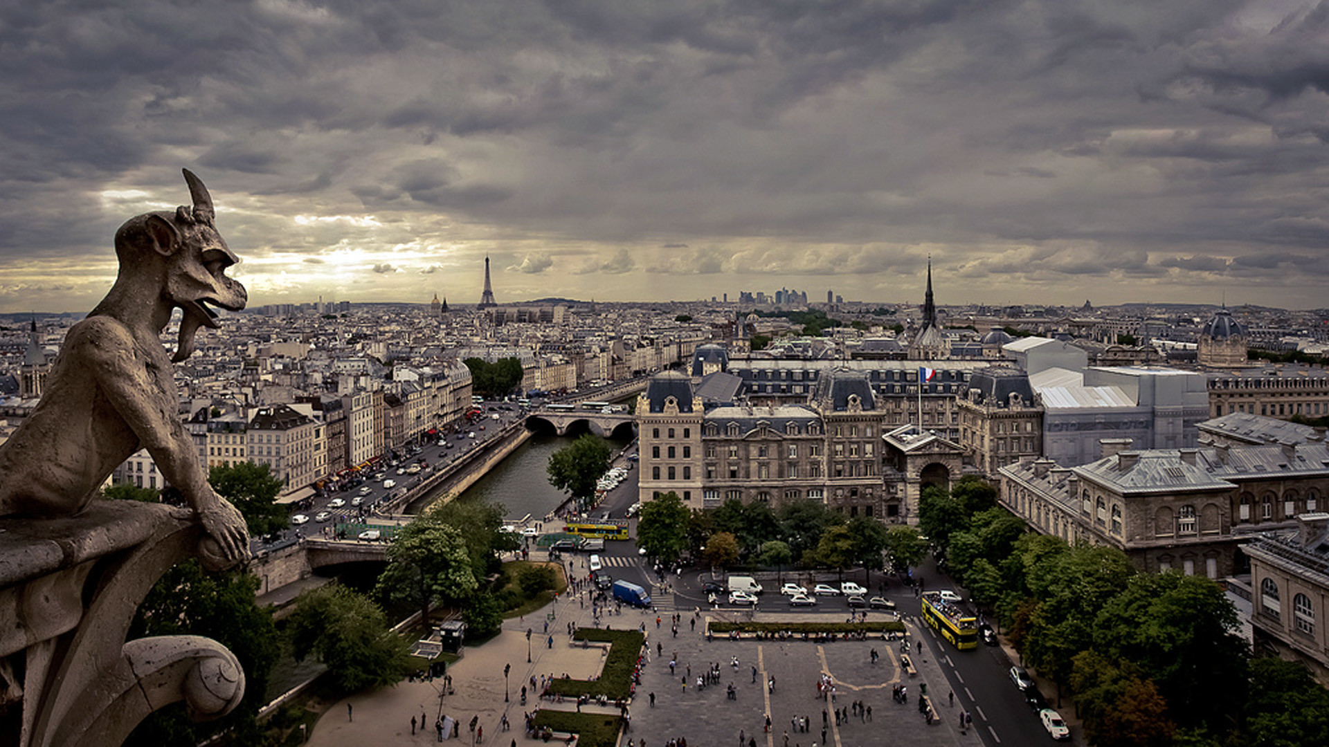 Gargoyle, Notre-Dame, Parigi, Panorama, Full HD, wallpaper per portatile