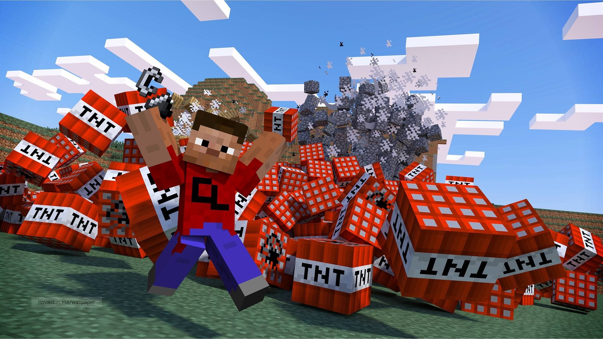 Minecraft, Skin, TNT, Esplosione, 16:9 Full HD, sfondo widescreen