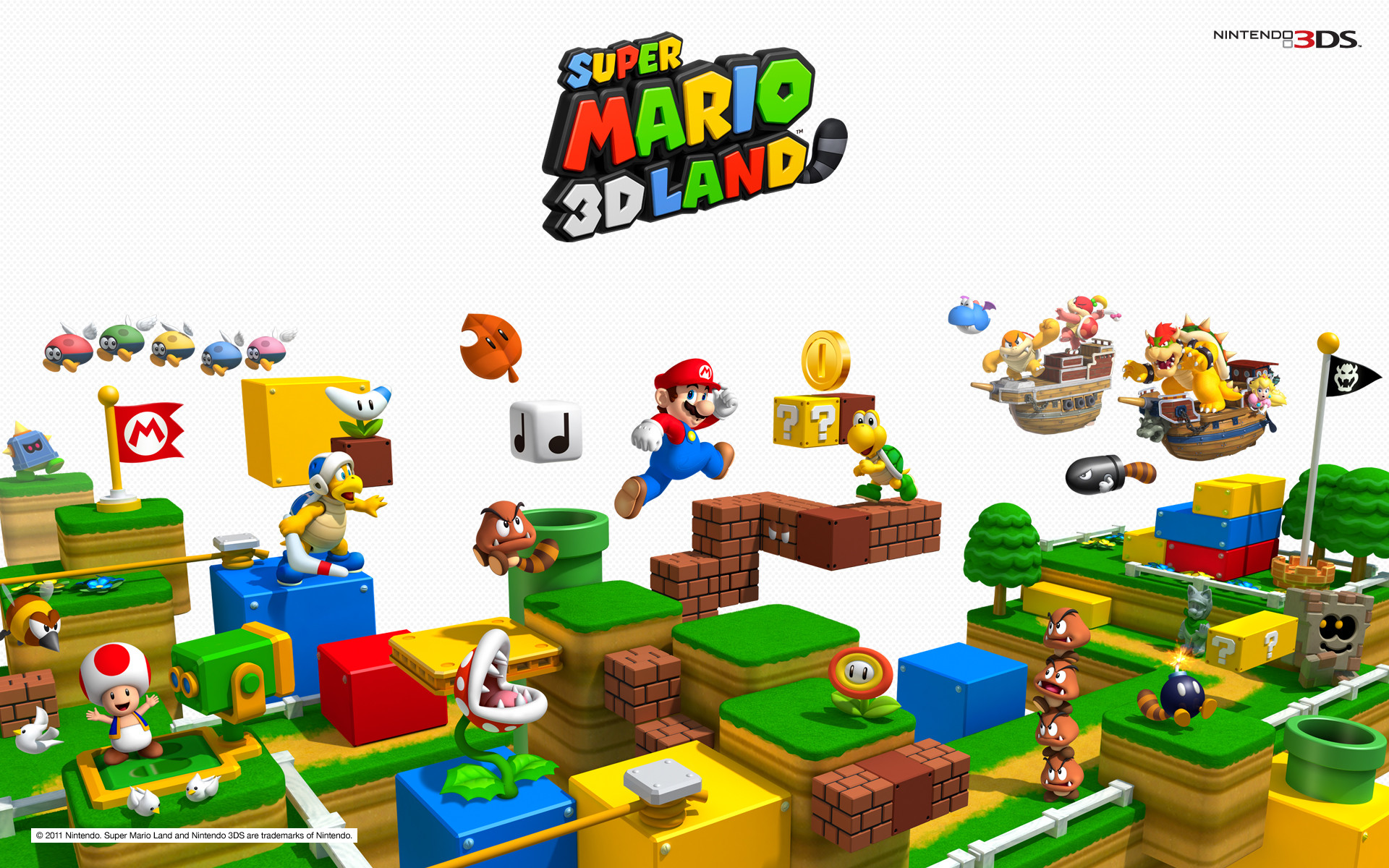 Super Mario 3D Land, Mario, Nintendo 3DS, Blocchi colorati, 16:10 Full HD, sfondo widescreen