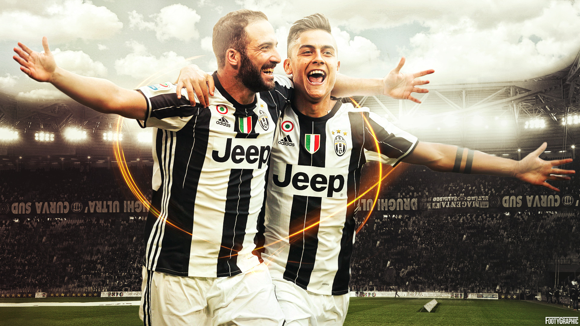 Gonzalo Higuaín, Paulo Dybala, Juventus, Esultanza, Full HD, sfondo desktop