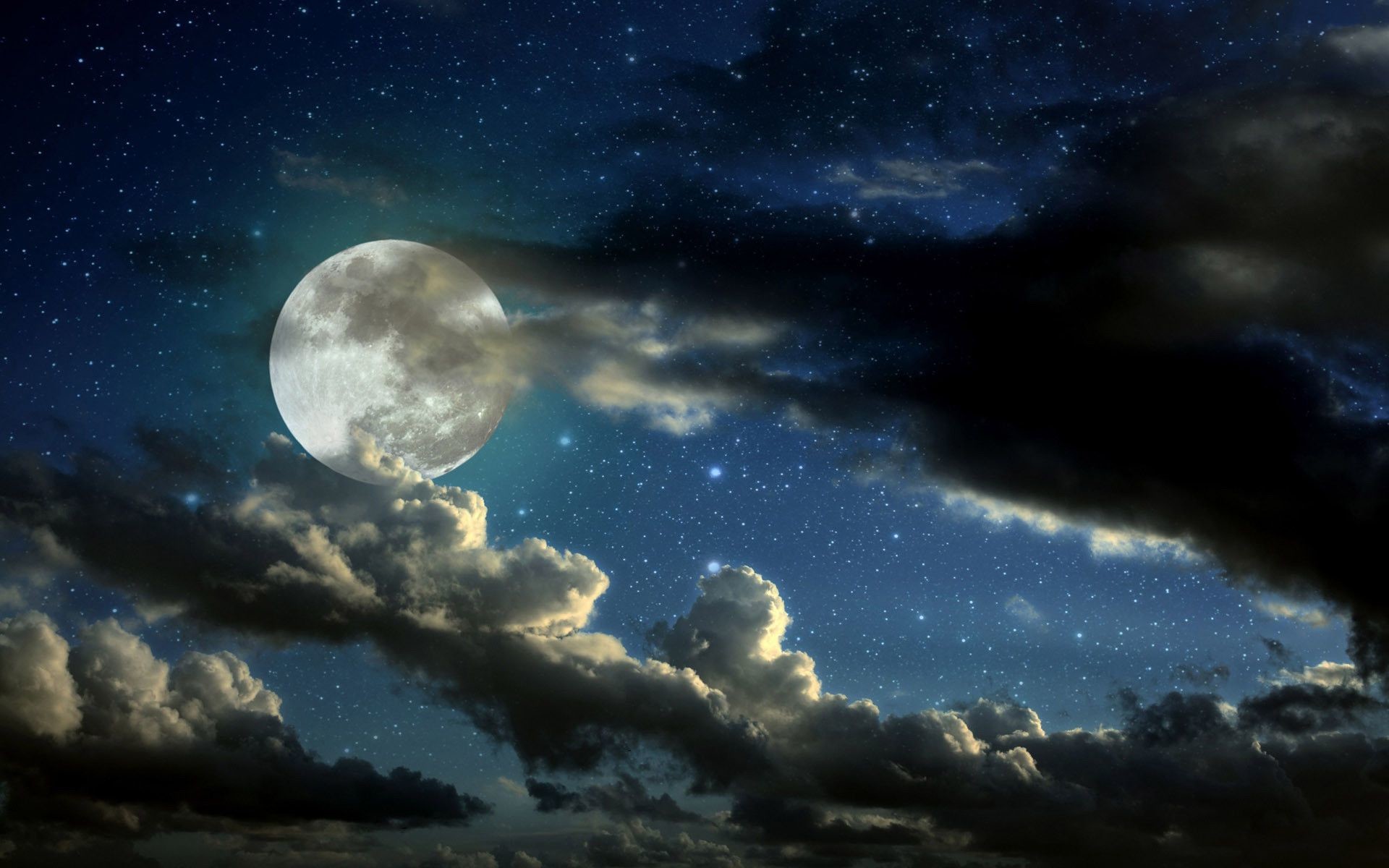 Luna piena, Nuvole, Cielo notturno, 16:10 Full HD, sfondo widescreen