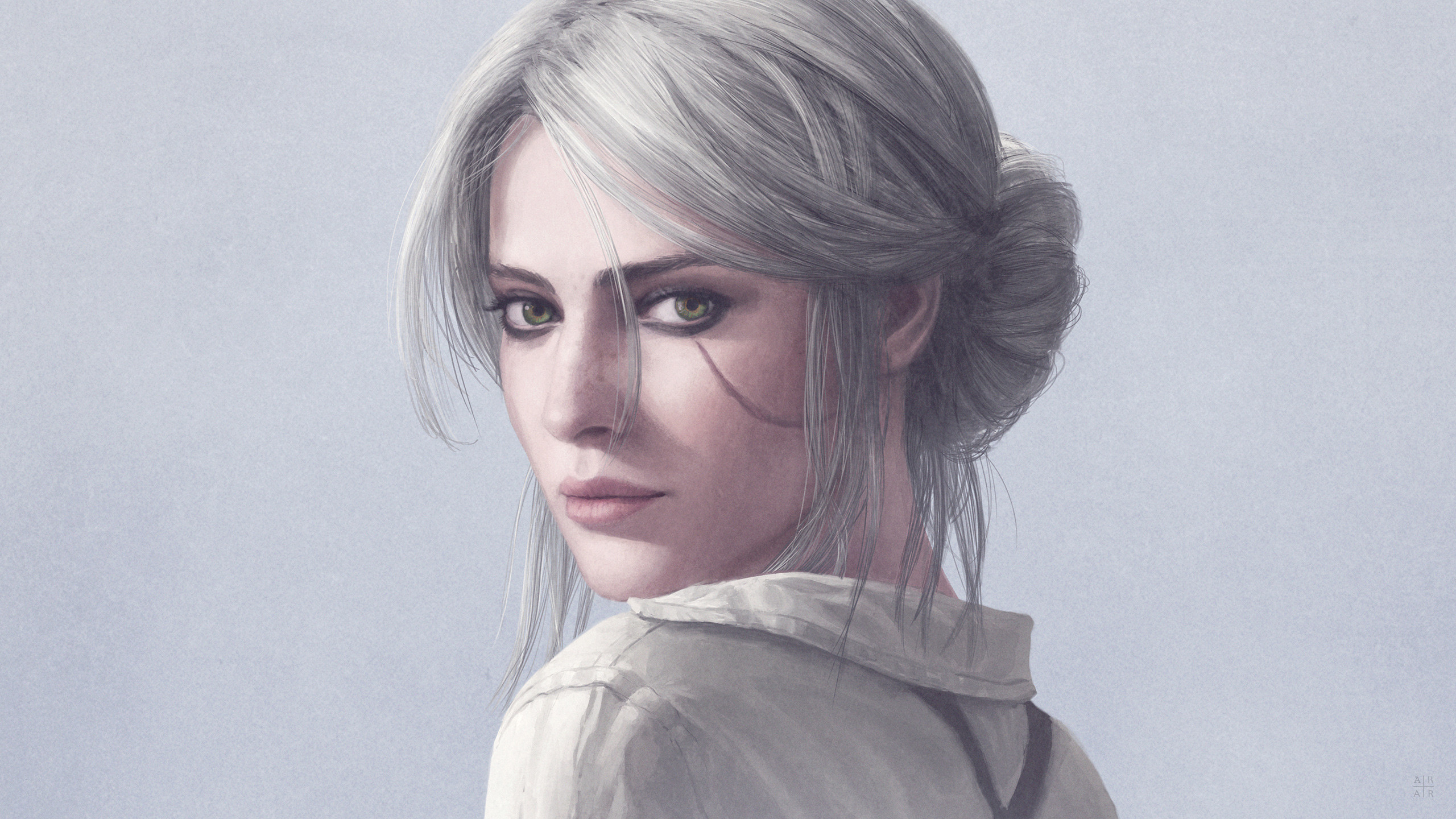 Ciri, The Witcher 3: Wild Hunt, Ritratto, Capelli bianchi, Arte digitale, sfondo 2K per PC
