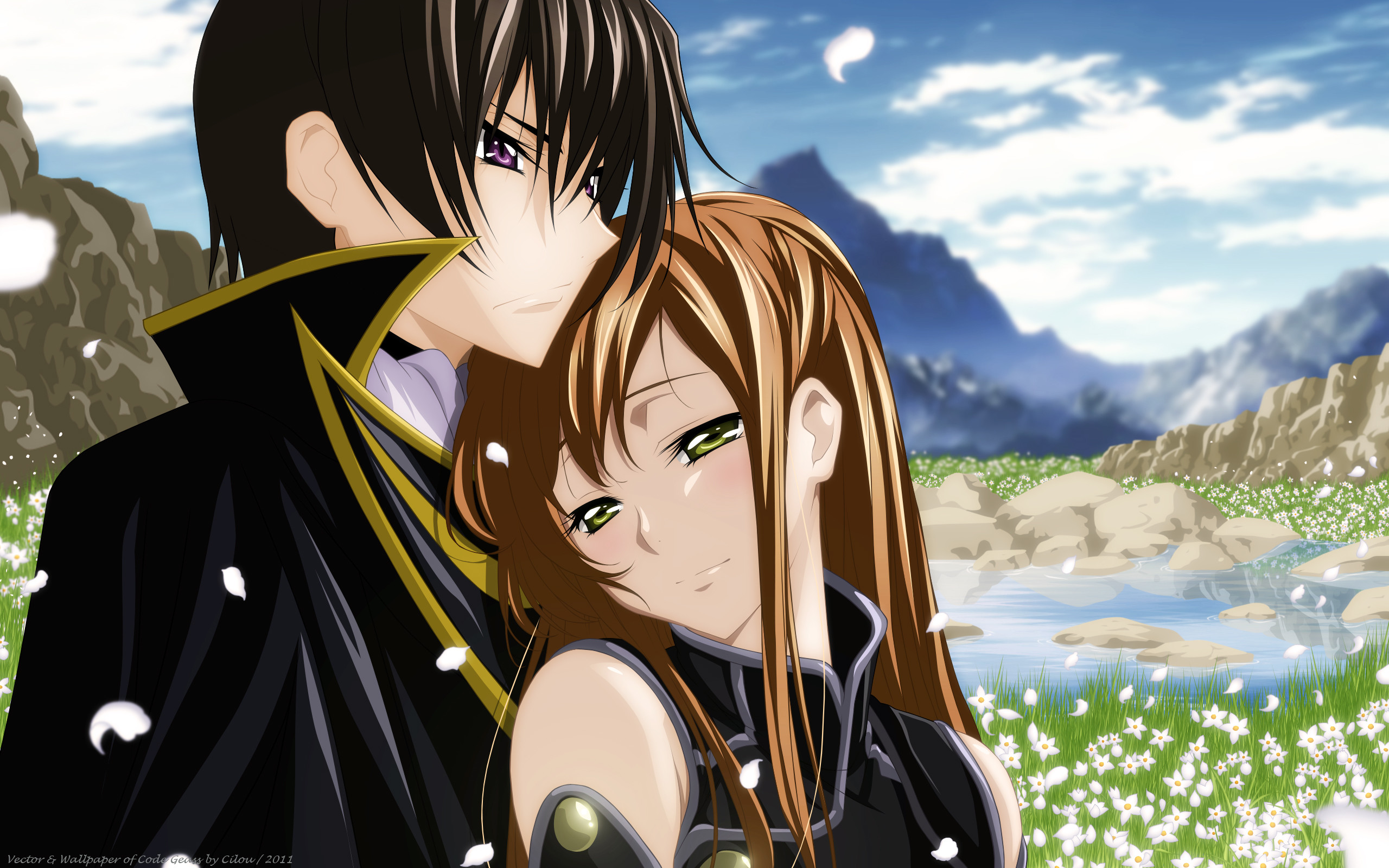 Lelouch Lamperouge, Shirley Fenette, Code Geass, Montagne, Fiori, sfondo MacBook Air