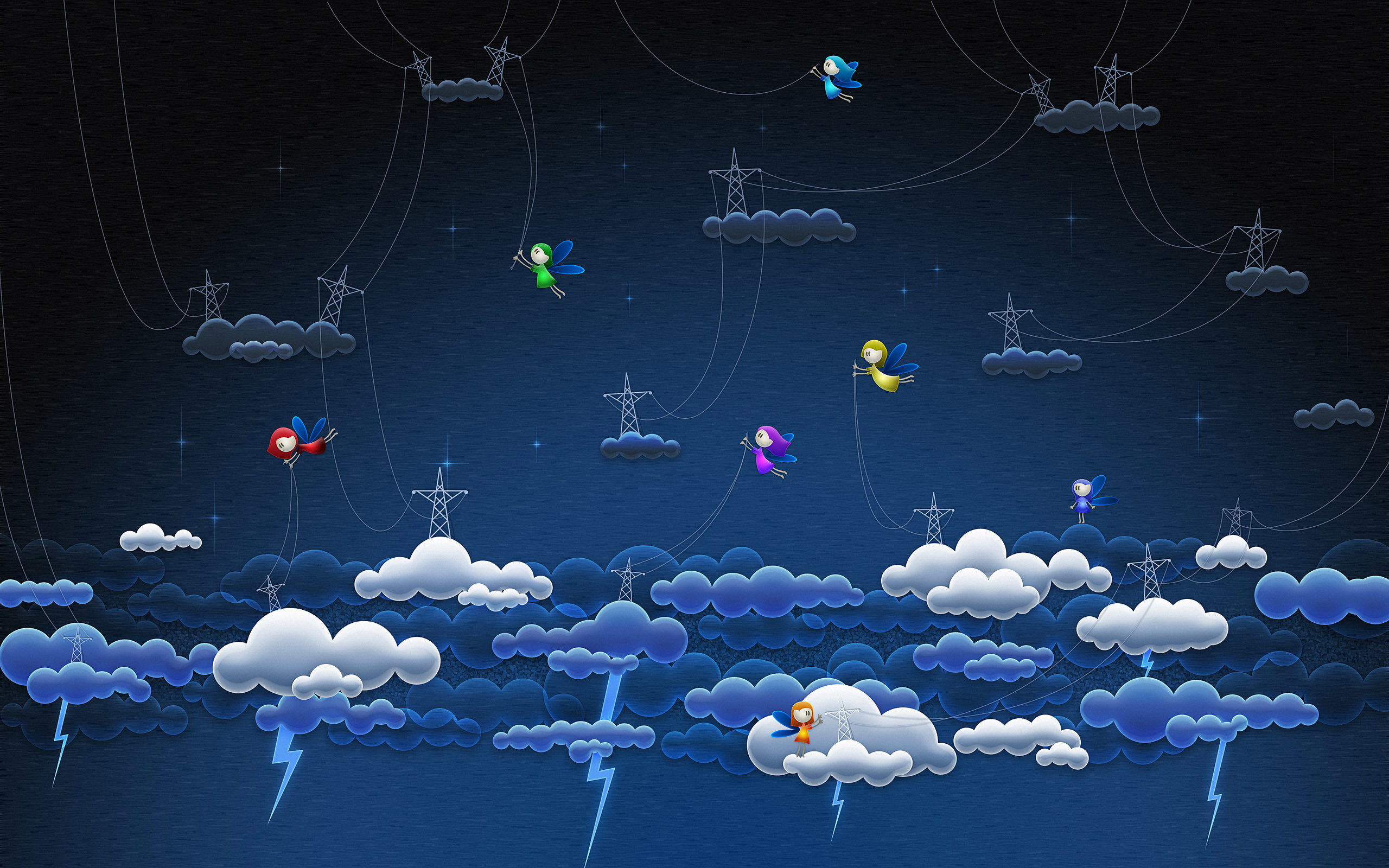 Nuvole, Tralicci, Illustrazione, Notte, 2K, immagine di sfondo Mac