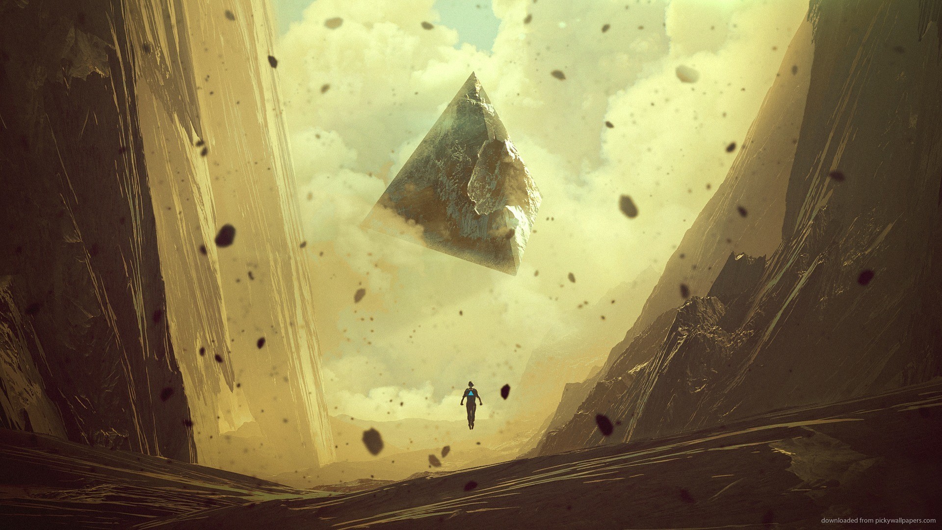 Piramide fluttuante, Canyon, Arte digitale, Surrealismo, Fantascienza, sfondo per portatile