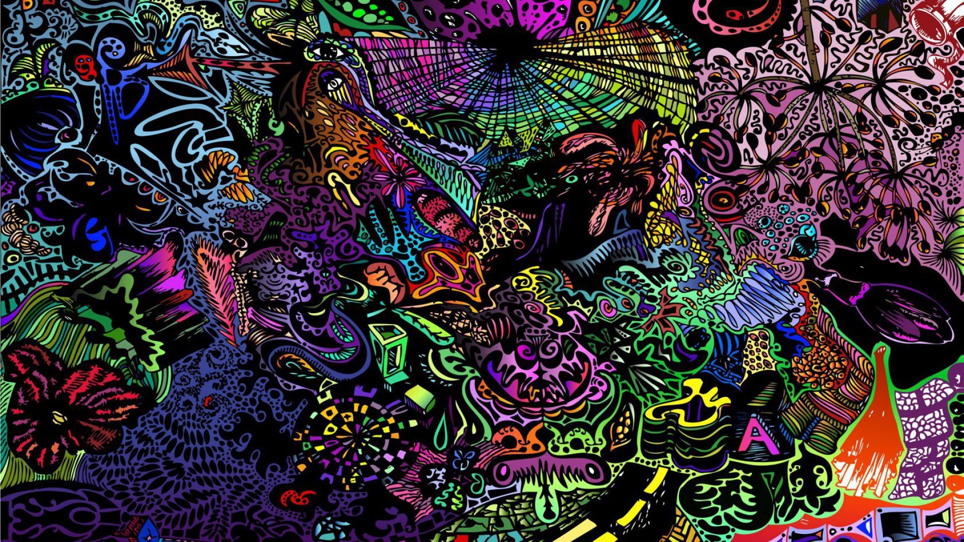 Arte psichedelica, Doodle, Colori neon, 1920x1080, sfondo per PC
