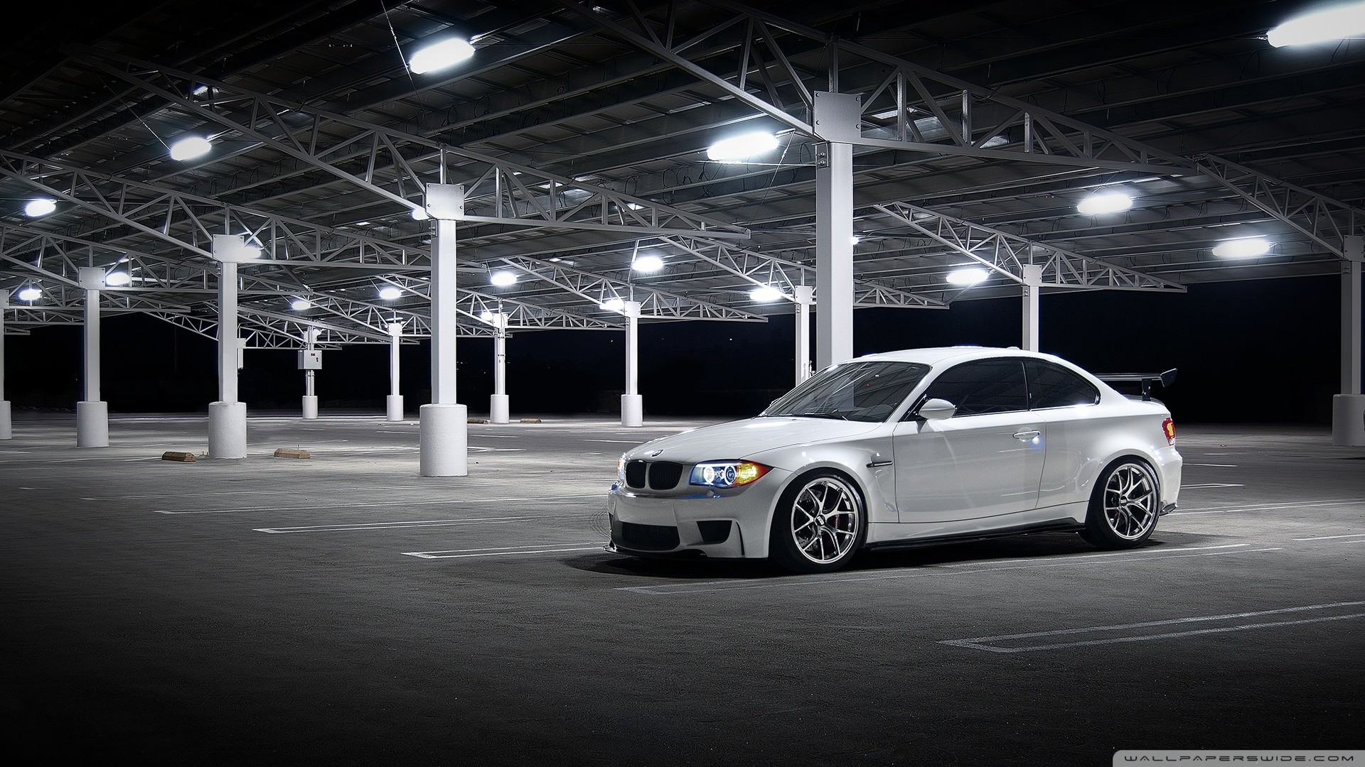 BMW Serie 1 M Coupé, BMW, Bianco, Parcheggio, Notte, Full HD, sfondo per PC
