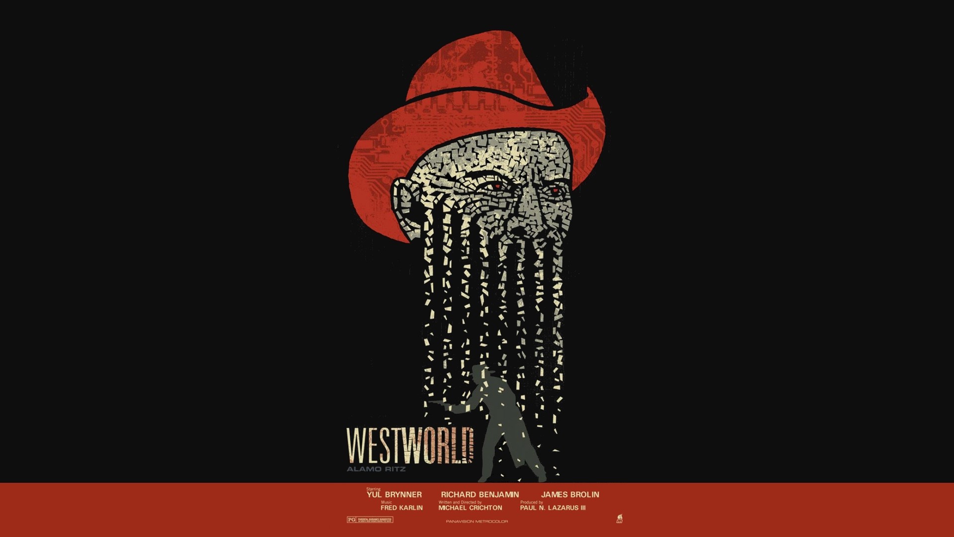 Il mondo dei robot, Westworld (1973), Locandina, Cappello da cowboy, Sfondo nero, wallpaper Full HD