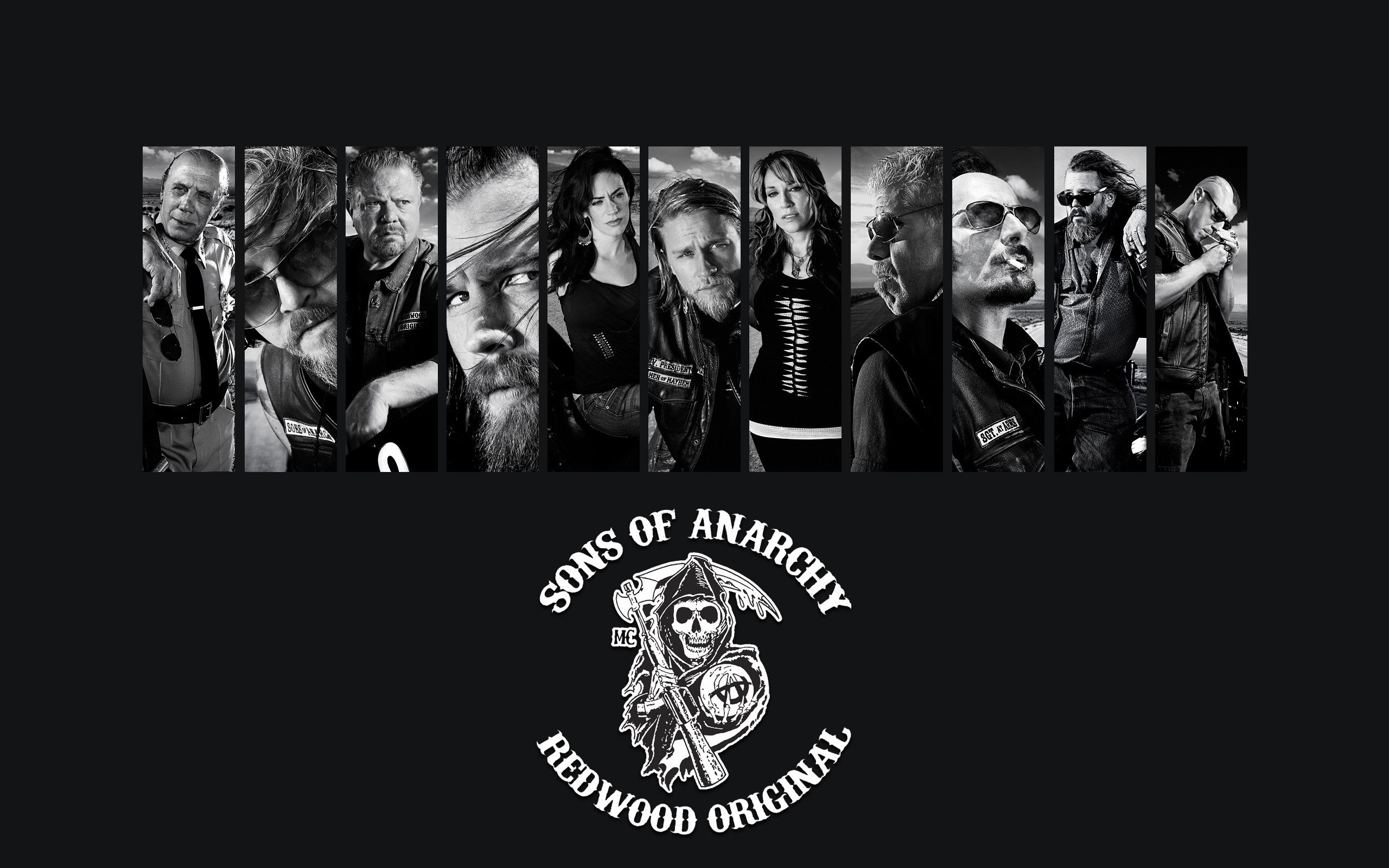 Sons of Anarchy, Cast, Redwood Original, Sfondo nero, 2K, wallpaper per portatile