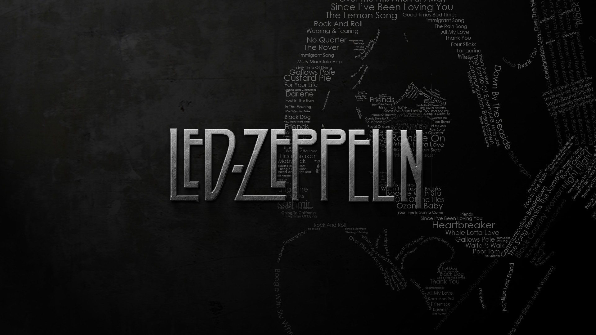 Led Zeppelin, Logo, Titoli delle canzoni, Tipografia, Sfondo nero, wallpaper 1920x1080