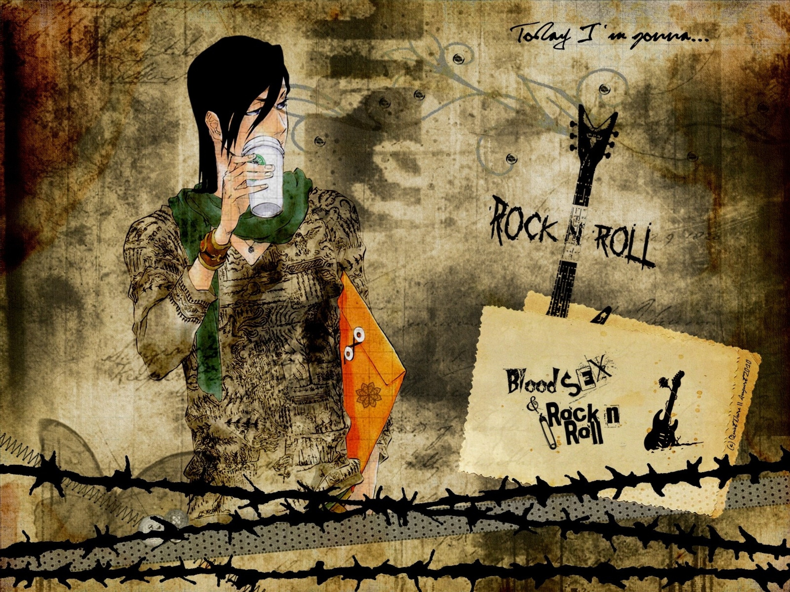 Rock 'n' Roll, Illustrazione, Grunge, 2K, schermata di blocco iPad