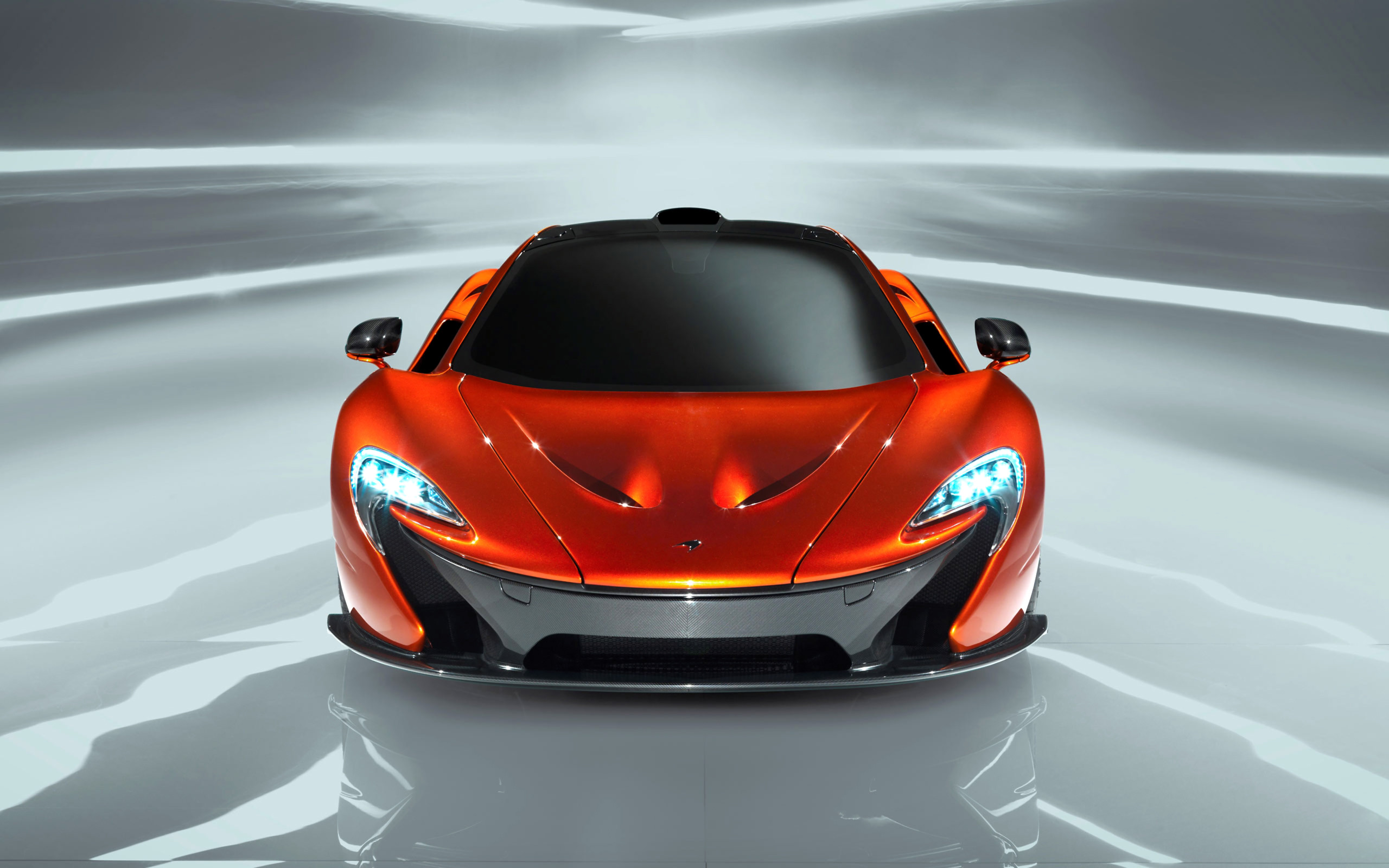 McLaren P1, Vista frontale, Arancione, Studio, 2560x1600, sfondo MacBook Pro
