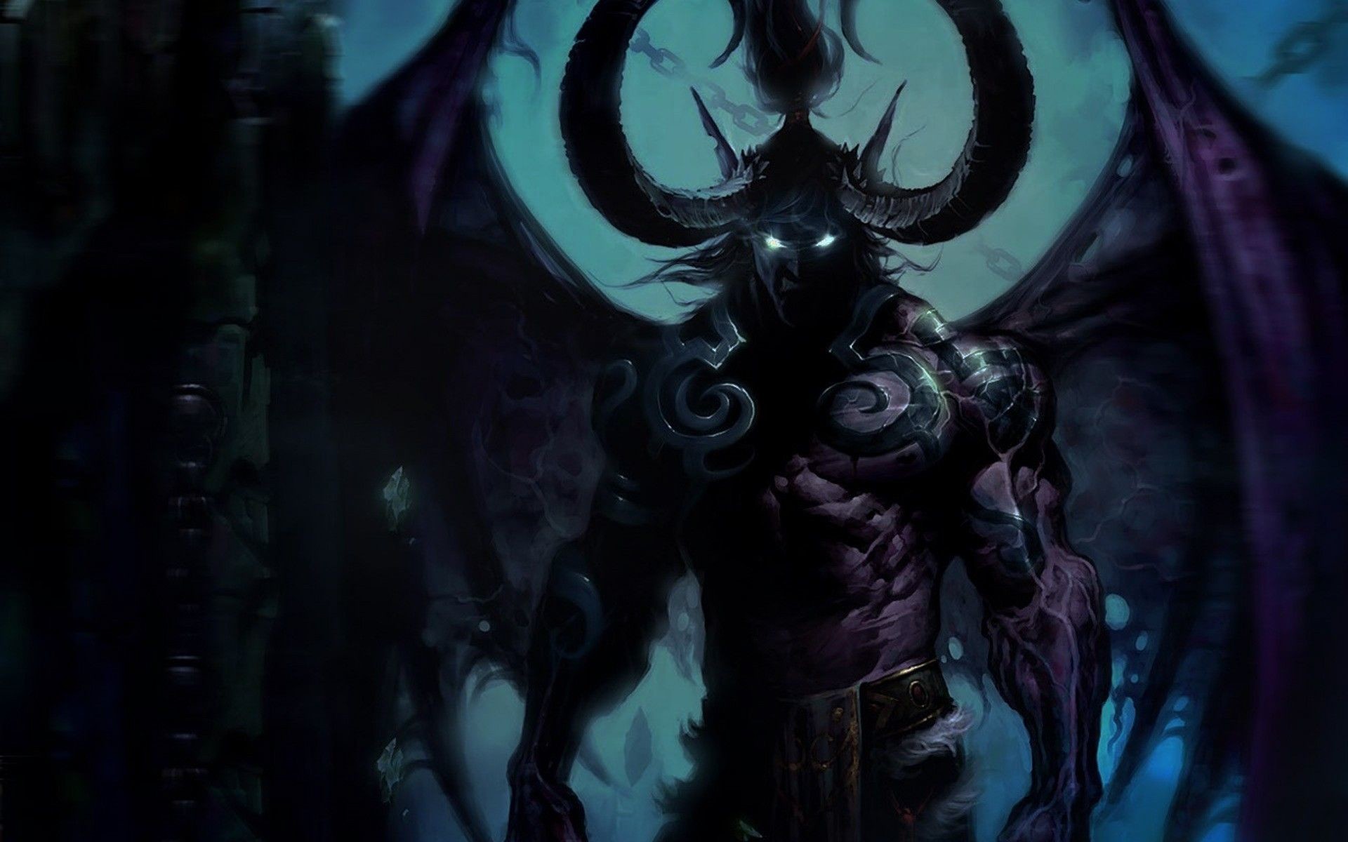 Illidan Stormrage, Warcraft, Demone, Corna, Blu scuro, 1920x1200, sfondo MacBook Pro