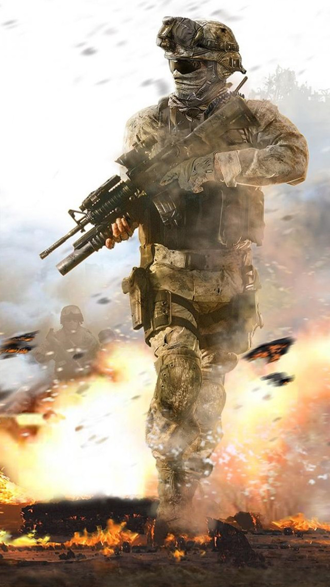 Call of Duty: Modern Warfare 2, Soldato, Esplosione, Fuoco, 1080x1920, schermata di blocco iPhone