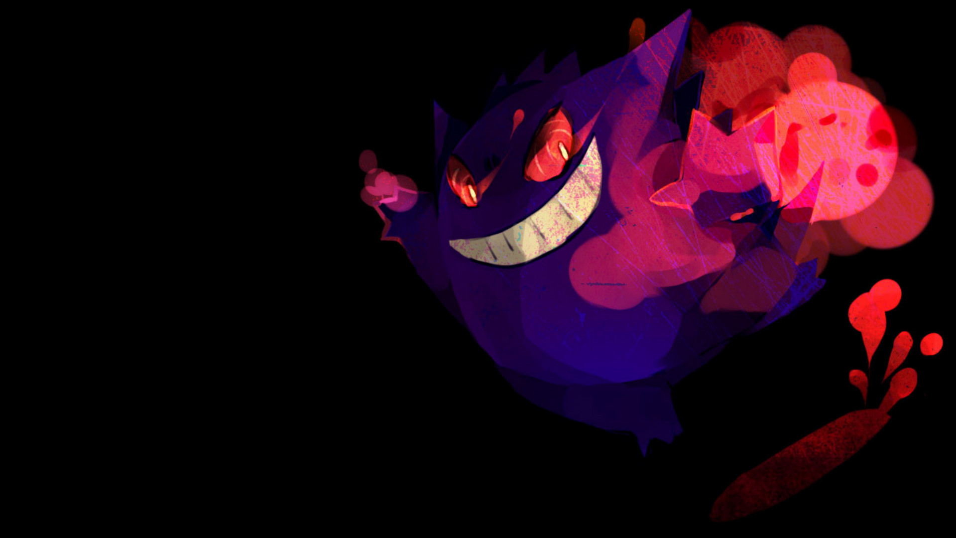 Gengar, Pokémon, Fan art, Sfondo nero, Full HD, wallpaper per PC