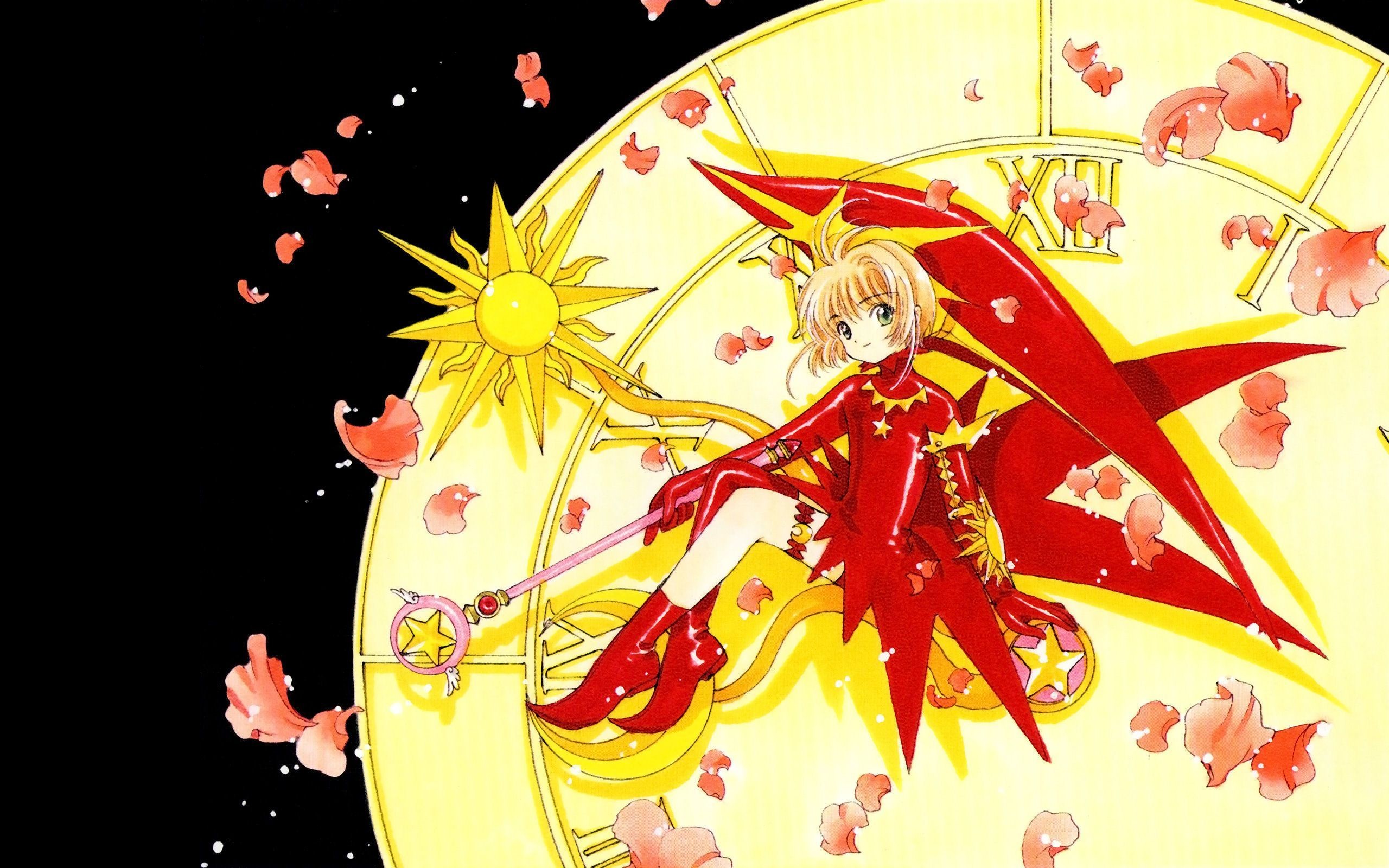 Sakura Kinomoto, Card Captor Sakura, Cerchio magico, Petali, Rosso, wallpaper per portatile