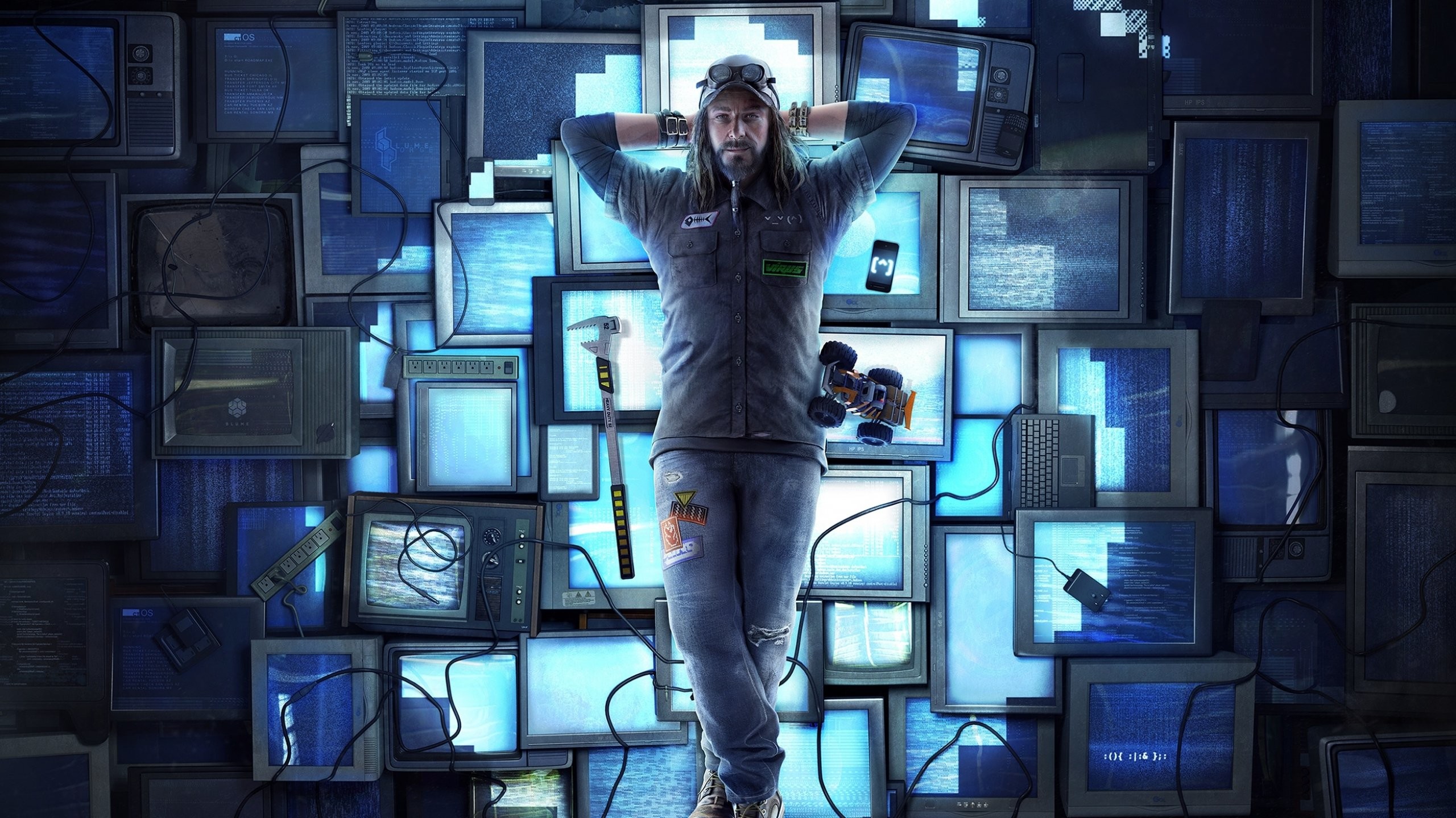 Uomo, Televisori, Schermi, Blu, 2K 1440p, sfondo desktop