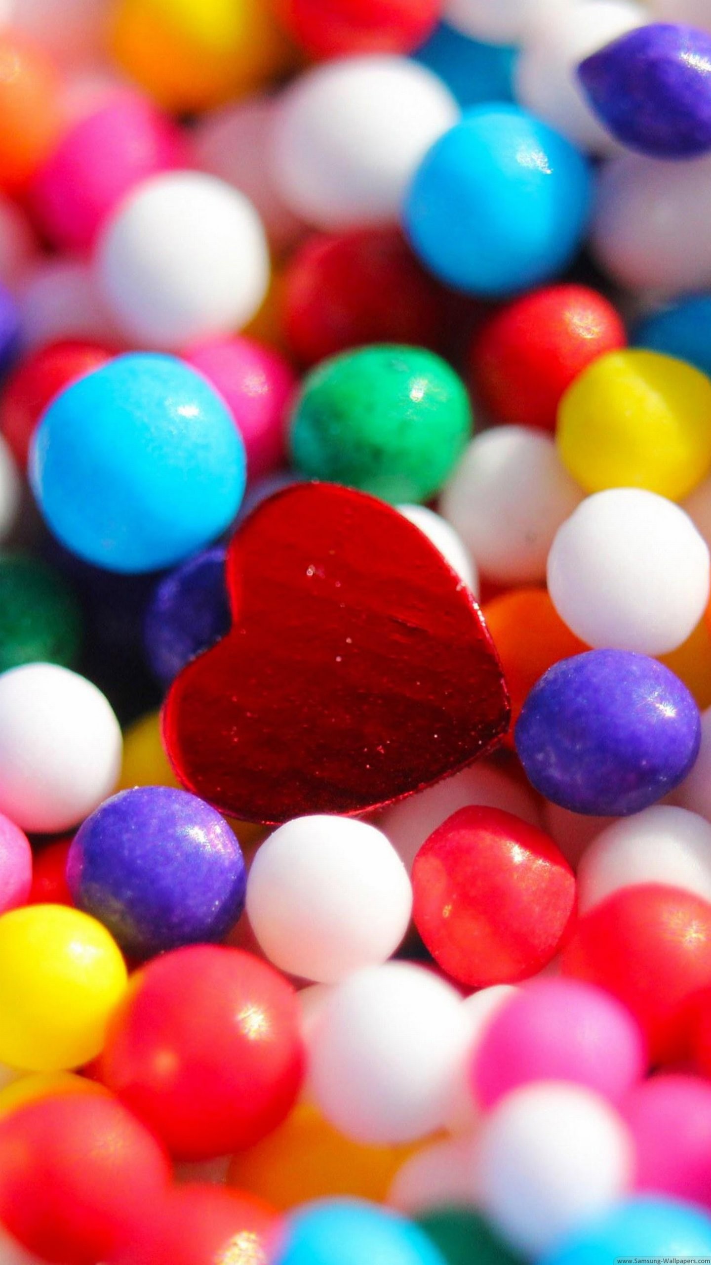 Caramelle, Cuore rosso, Palline colorate, sfondo Android