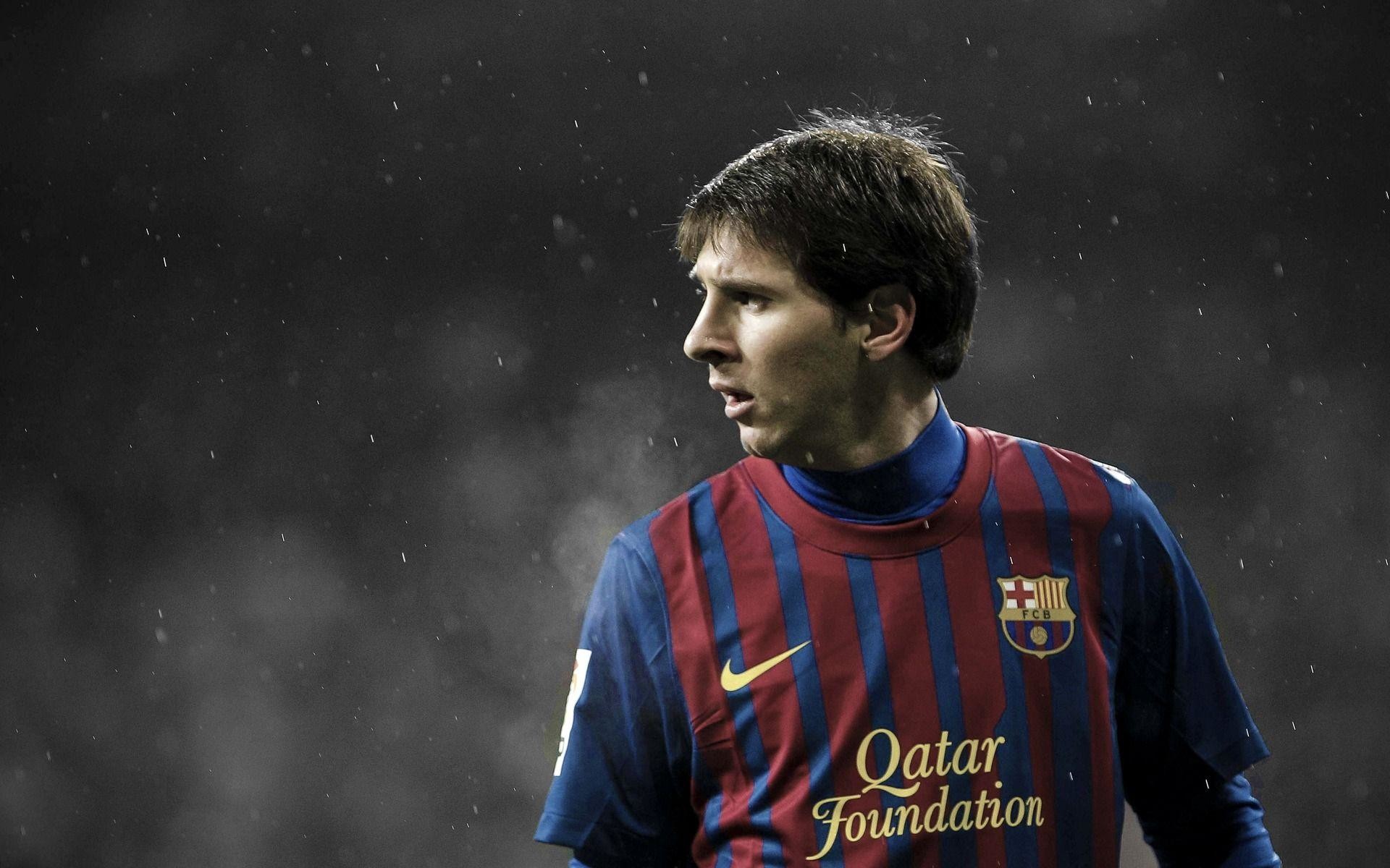 Lionel Messi, FC Barcelona, Ritratto, Sfondo scuro, 16:10 Full HD, wallpaper widescreen