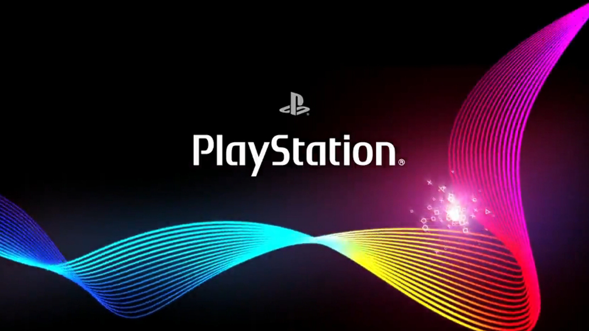 Logo PlayStation, PlayStation, Onde colorate, Sfondo nero, Full HD, wallpaper per PC
