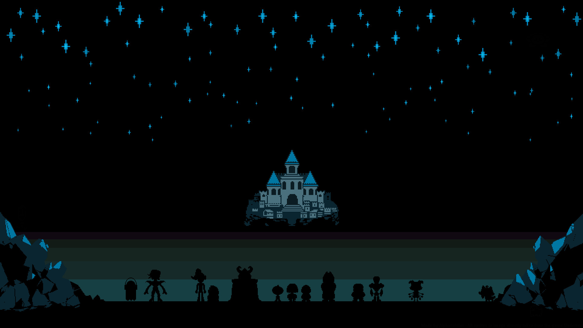 Castello di Asgore, Undertale, Pixel art, Cielo stellato, Full HD, sfondo Windows 11