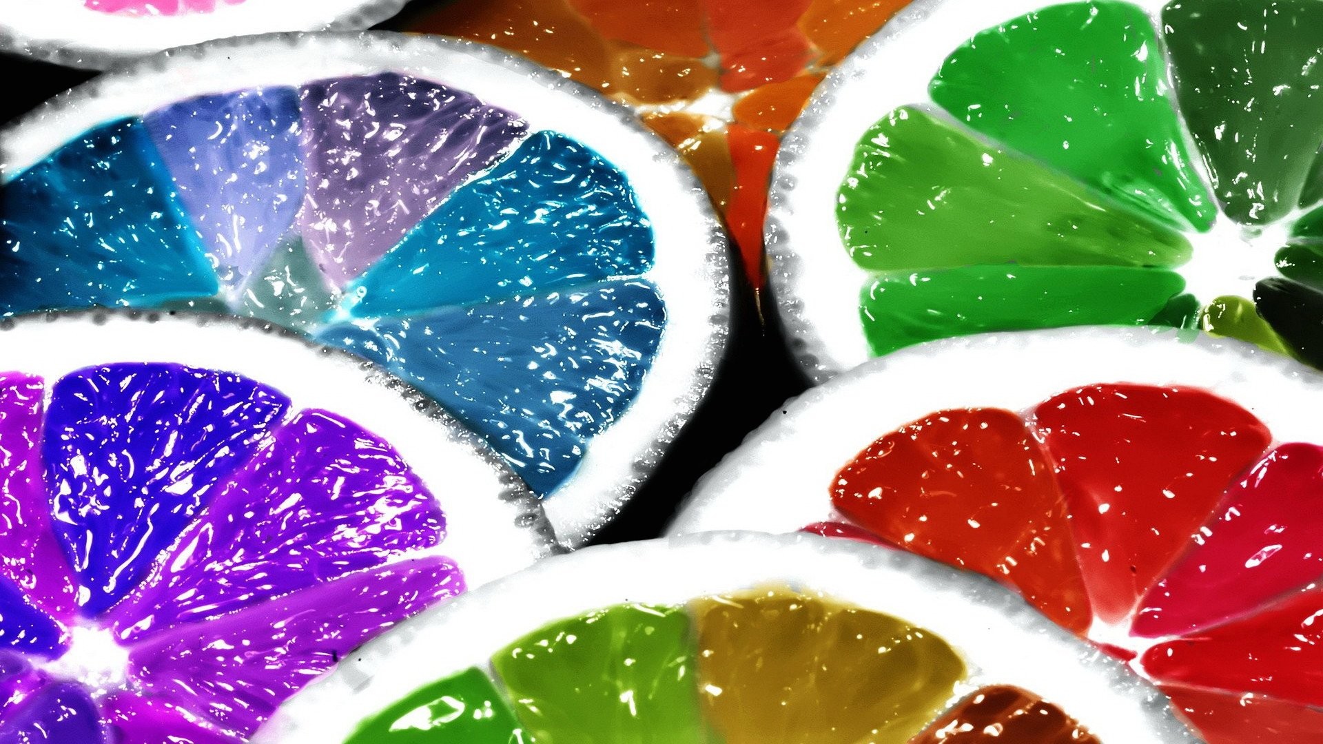 Fette di agrumi, Colori arcobaleno, Limoni, Macro, Surreale, Full HD, wallpaper per computer