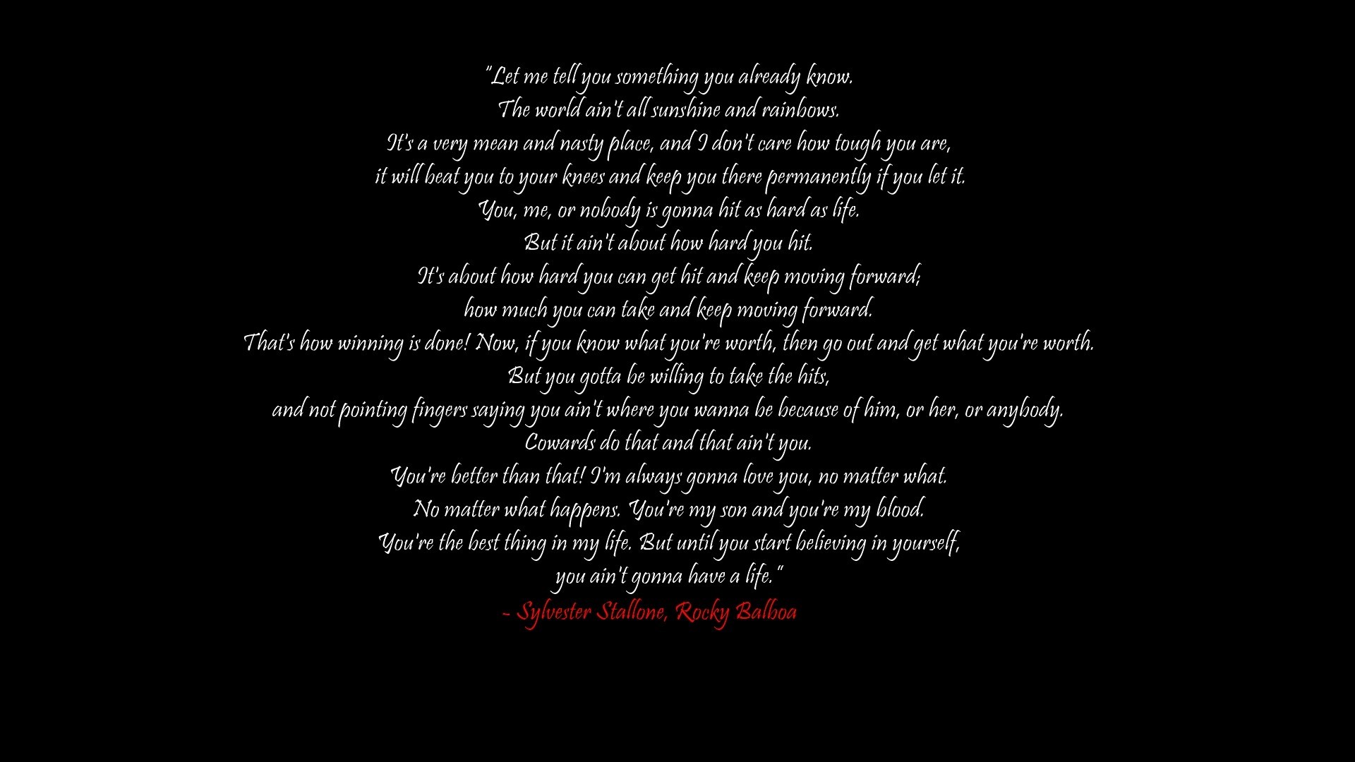 Rocky Balboa, Citazione, Sfondo nero, Full HD, wallpaper per PC