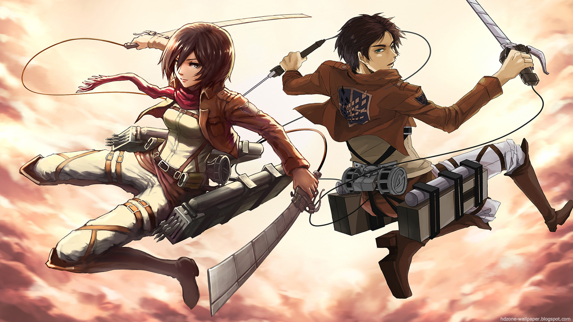 Mikasa Ackerman, Eren Jaeger, L'attacco dei giganti, Movimento tridimensionale, Spade, sfondo per PC