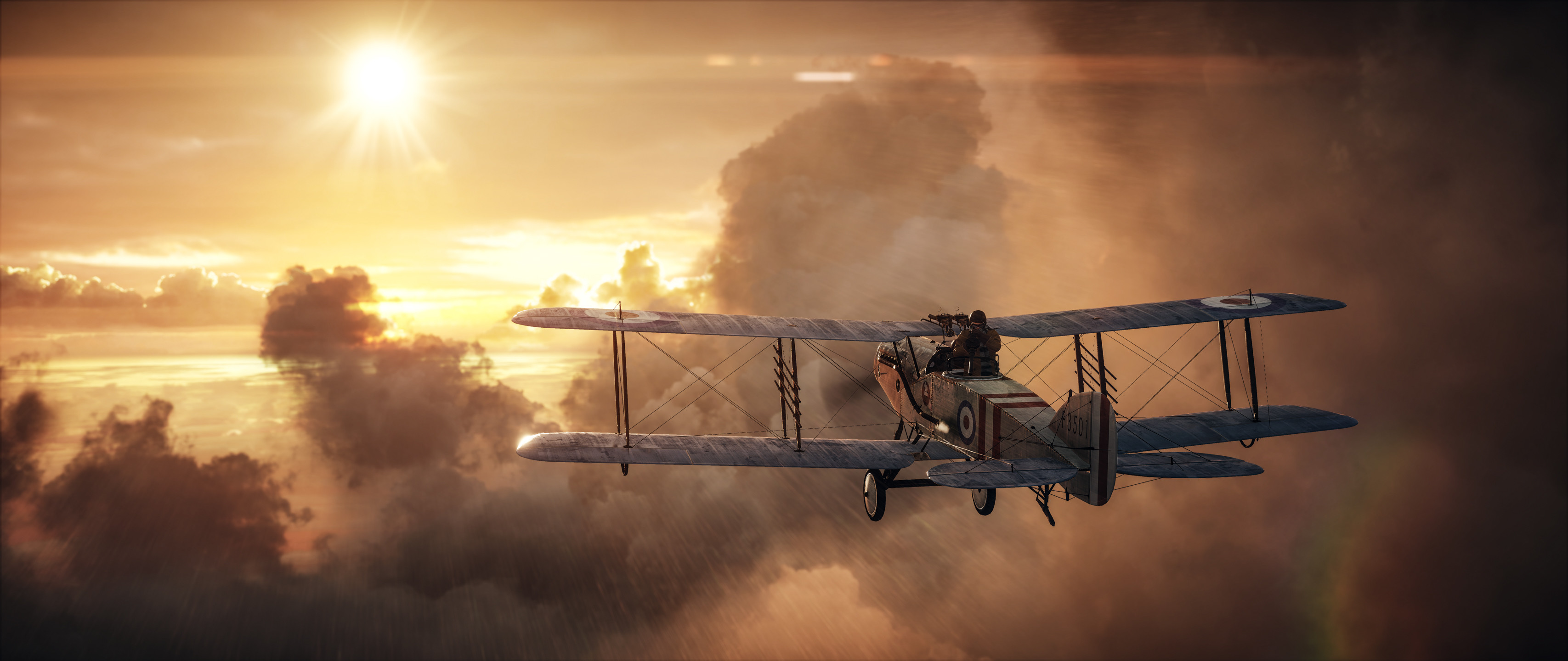 Battlefield 1, Biplano, Tramonto, Nuvole, 21:9 2K, sfondo widescreen