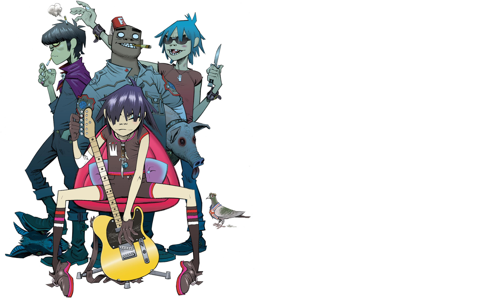 Gorillaz, 2-D, Noodle, Murdoc Niccals, Russel Hobbs, Chitarra, 16:10 Full HD, sfondo widescreen