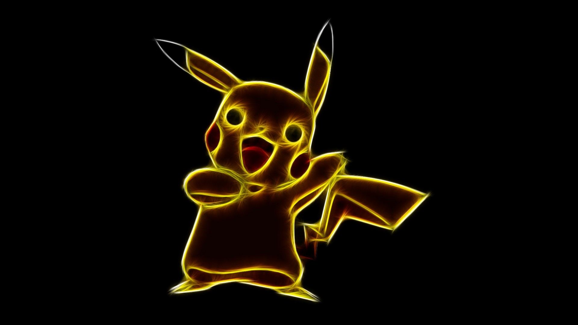 Pikachu, Pokémon, Effetto neon, Sfondo nero, Full HD, wallpaper per portatile