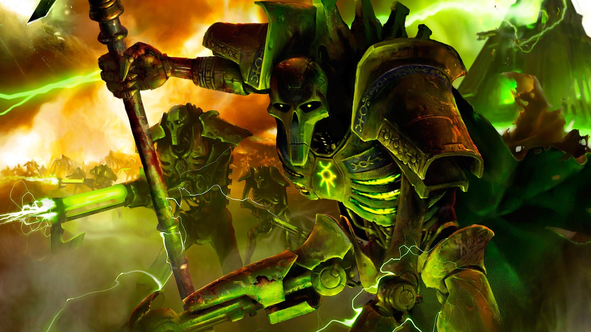 Warhammer 40,000, Necron, Robot, Verde, Full HD, sfondo desktop