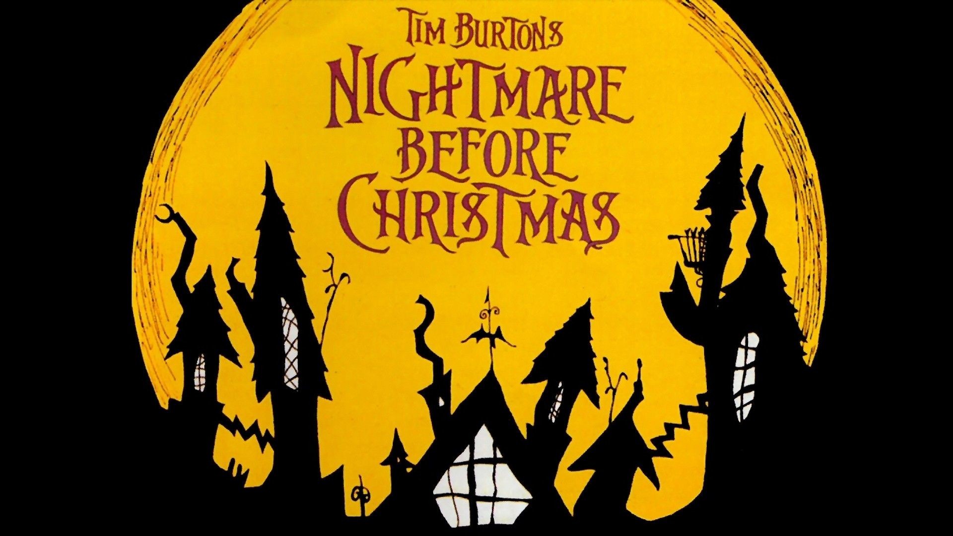 Nightmare Before Christmas, Tim Burton, Halloween Town, Silhouette, Giallo, sfondo desktop 1080p