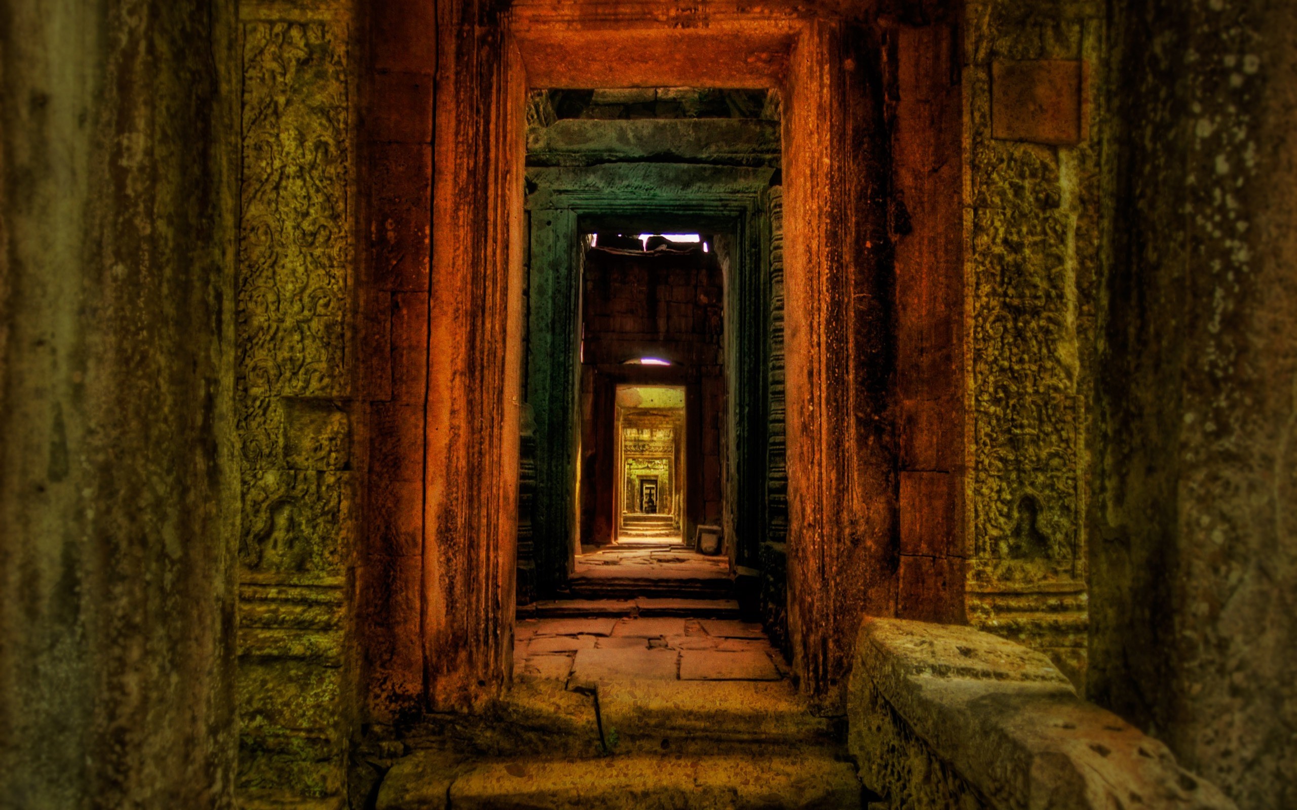 Angkor Wat, Corridoio, Tempio antico, Porte, 2K, sfondo desktop