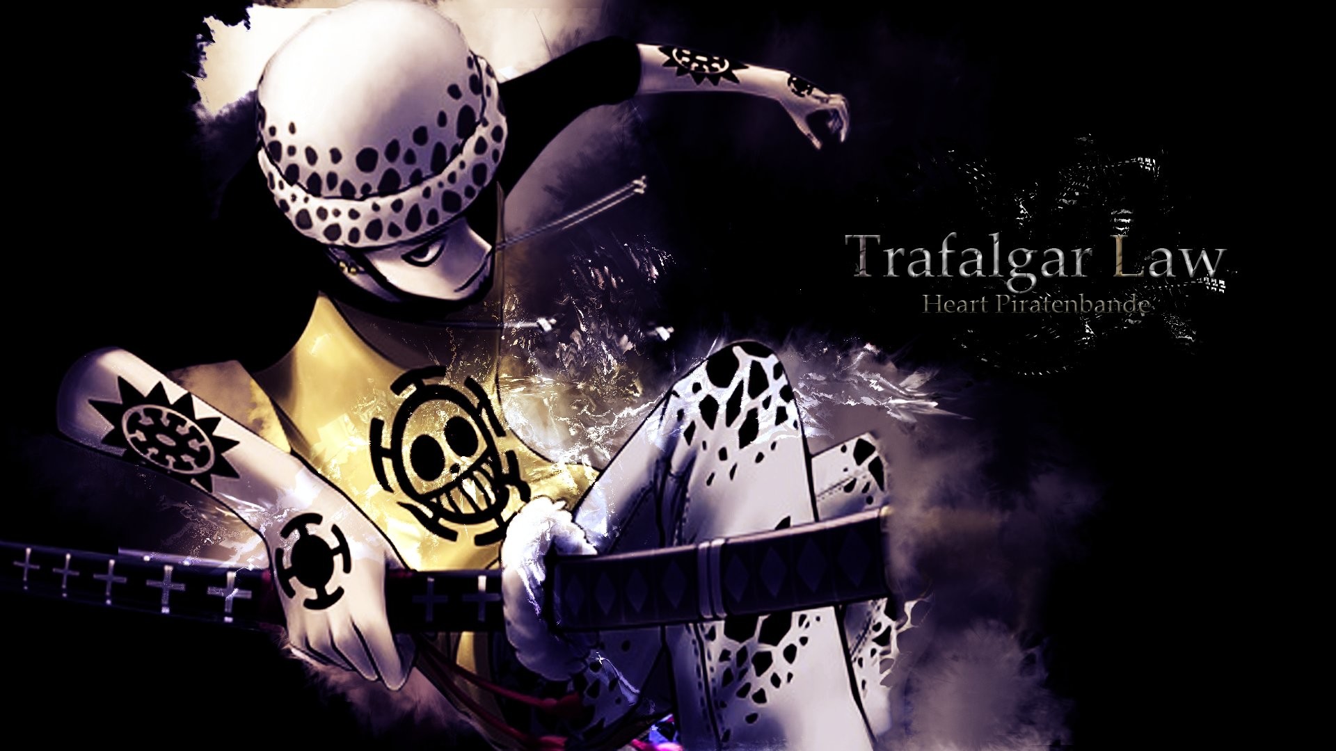 Trafalgar Law, One Piece, Tatuaggi, Sfondo nero, Full HD, wallpaper desktop
