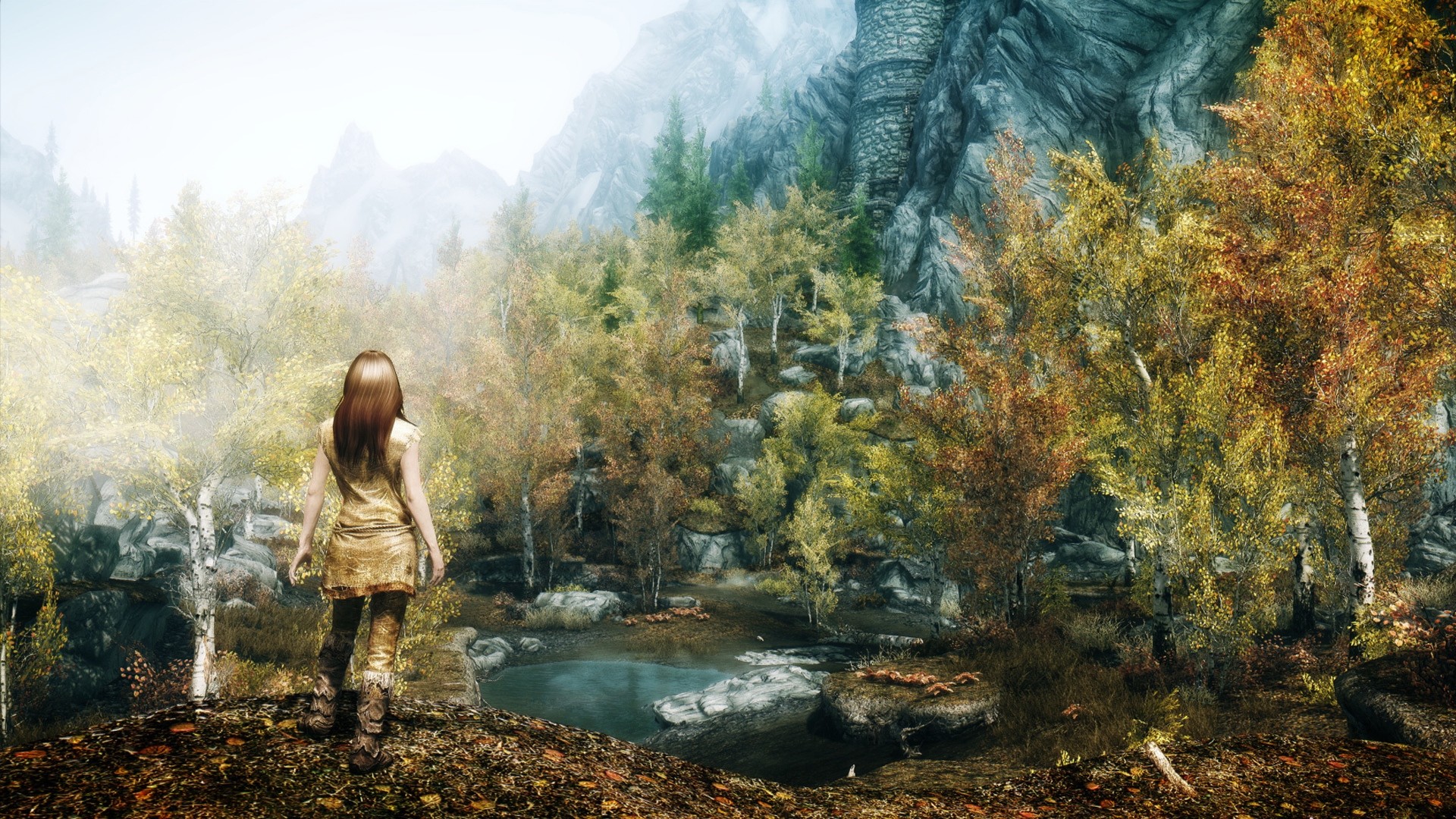 The Elder Scrolls V: Skyrim, Ragazza, Foresta autunnale, Paesaggio, sfondo per portatile