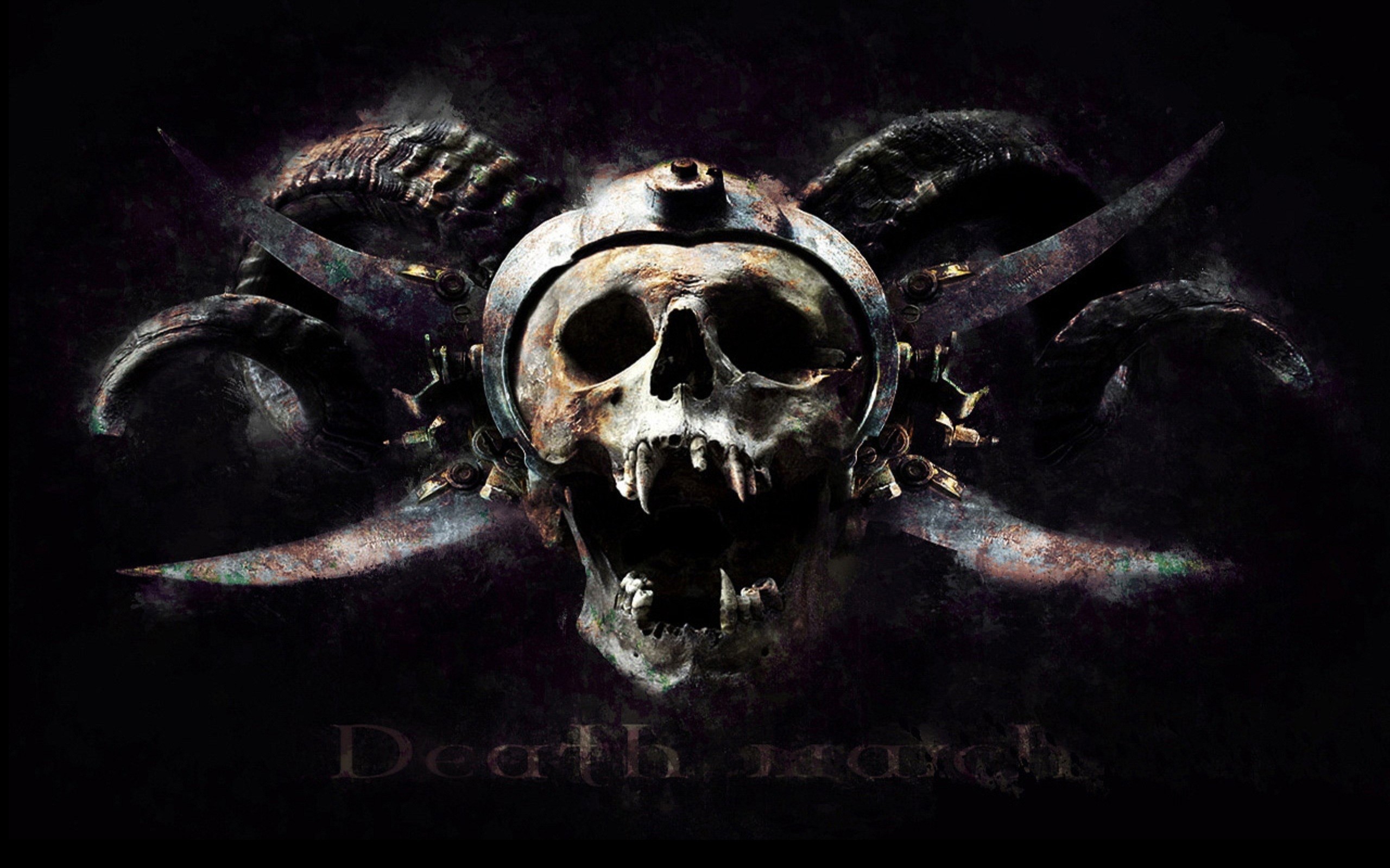 Death Match, Teschio, Corna, Sfondo scuro, 16:10 2K, wallpaper widescreen