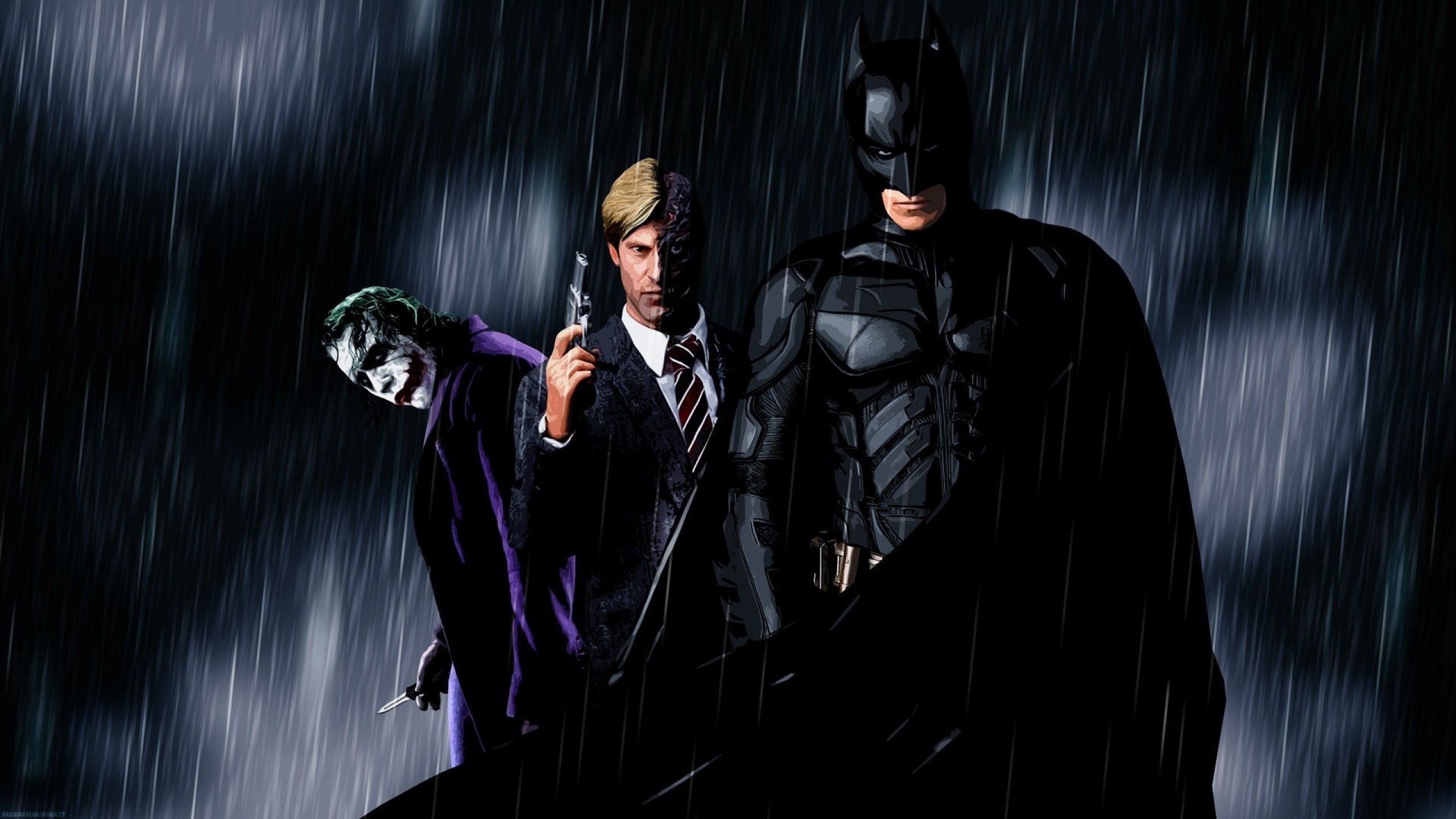 Joker, Batman, Due Facce, Il cavaliere oscuro, Pioggia, 2560x1440, sfondo per PC