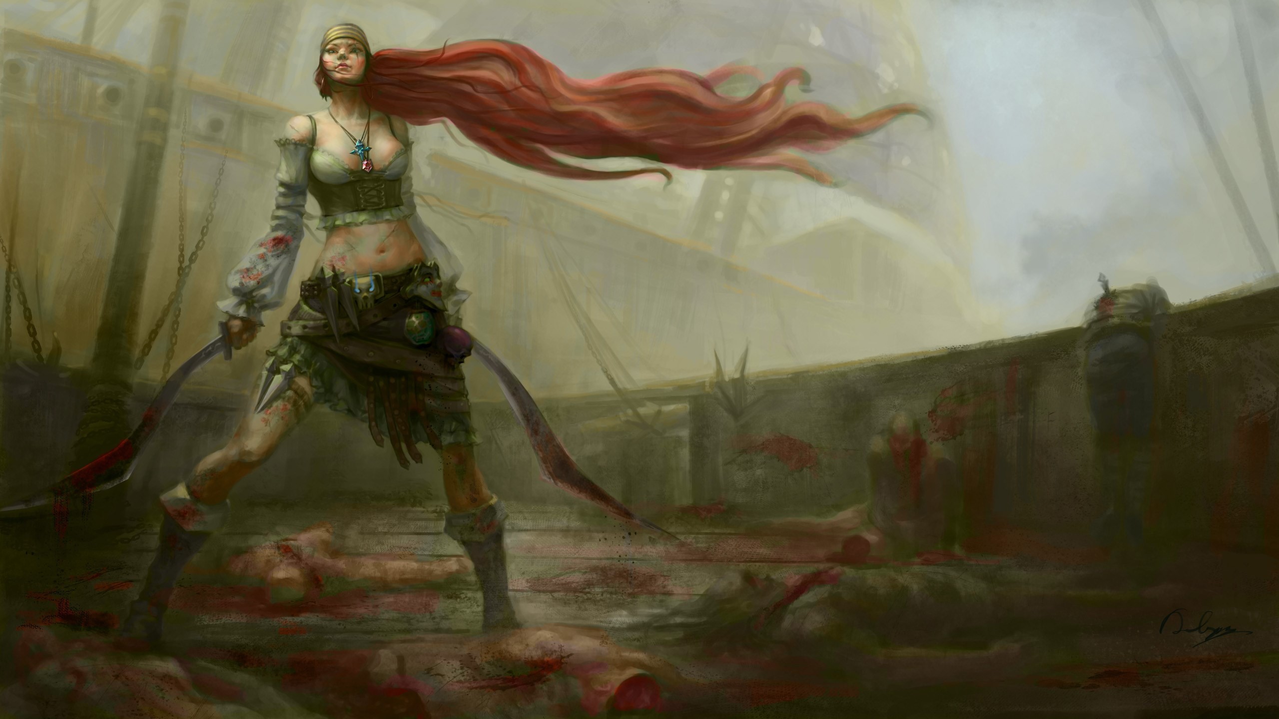 Katarina, League of Legends, Pittura, Rovine, 16:9 2K, wallpaper widescreen