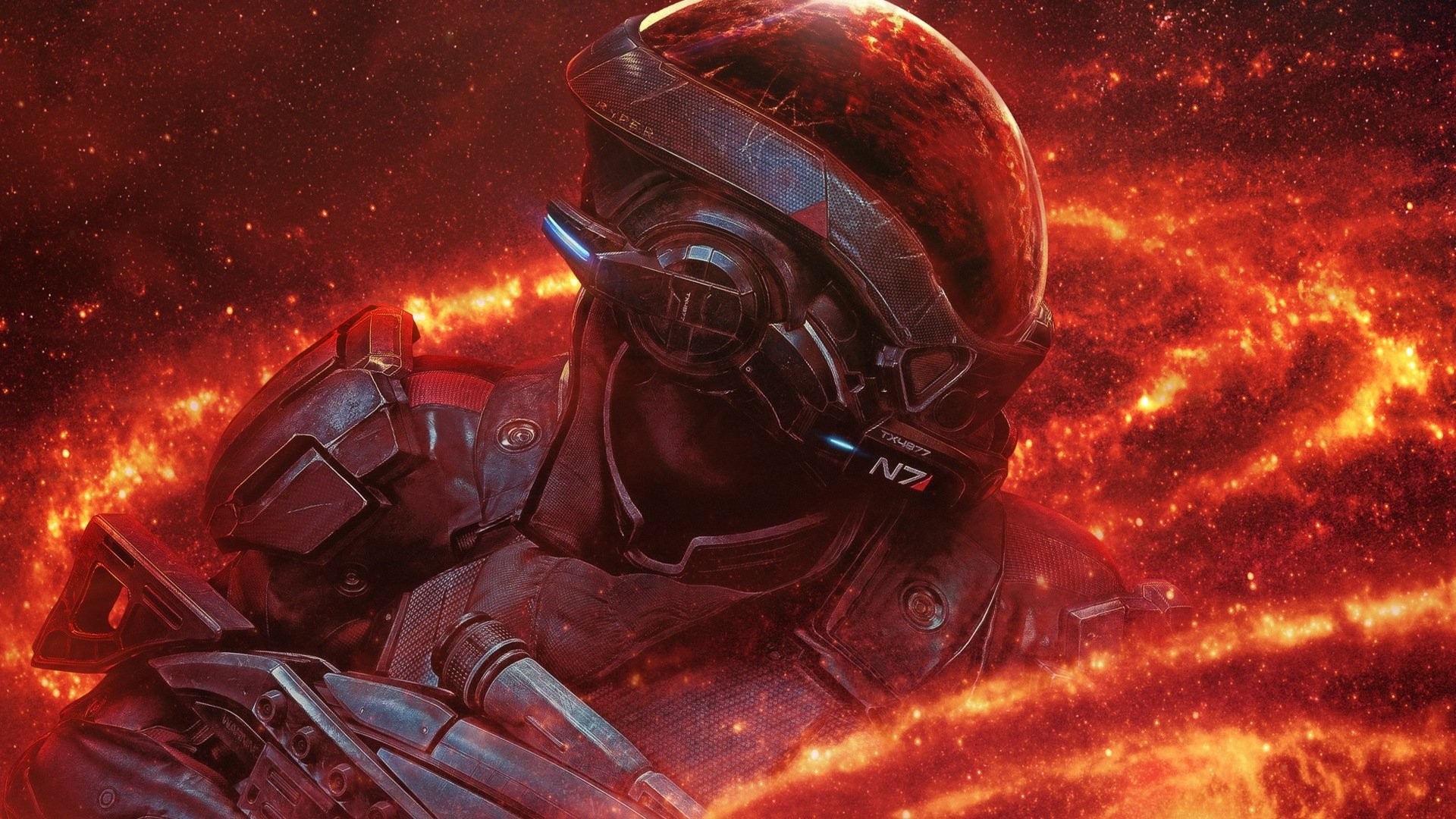 Ryder, Mass Effect: Andromeda, Mass Effect, Rosso, 16:9 Full HD, sfondo widescreen