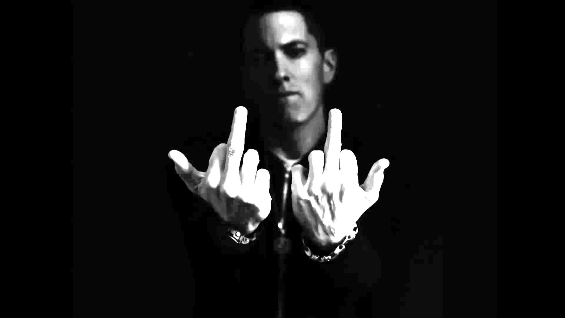 Eminem, Dito medio, Bianco e nero, Full HD, sfondo per PC e portatile
